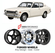 CUSTOM CLASSIC VINTAGE RESTOMOD RETRO OLD SCHOOL FORGED WHEELS RIMS for DATSUN CHERRY E10 1970 - 1974

Custom forged wheels for Datsun Cherry E10 1970 - 1974. Classic, vintage, restomod and retro JDM wheel designs made to order in custom sizes, offsets, colors and finishes with guaranteed fitment.

We manufacture premium quality forged wheels rims for Datsun Cherry E10 1970 - 1974 in any design, size, color.

JDM WHEEL DESIGNS: our Japanese collection for sports cars and coupes includes designs inspired by 