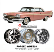 CUSTOM CLASSIC VINTAGE RESTOMOD RETRO OLD SCHOOL FORGED WHEELS RIMS for DESOTO ADVENTURER 1958 - 1960
Custom forged wheels for classic American muscle cars. Ideal for restomod builds, vintage restorations, and show cars. Deep dish and retro styling available.

We manufacture premium quality forged wheels rims for DeSoto Adventurer 1958 - 1960 in any design, size, color.

THIS WHEEL DESIGN CAN BE CUSTOM-MADE FOR YOUR CAR IN ANY SIZE AND COLOR OPTIONS
Available in monoblock, 2-piece, 3-piece, duoblock, beadlo