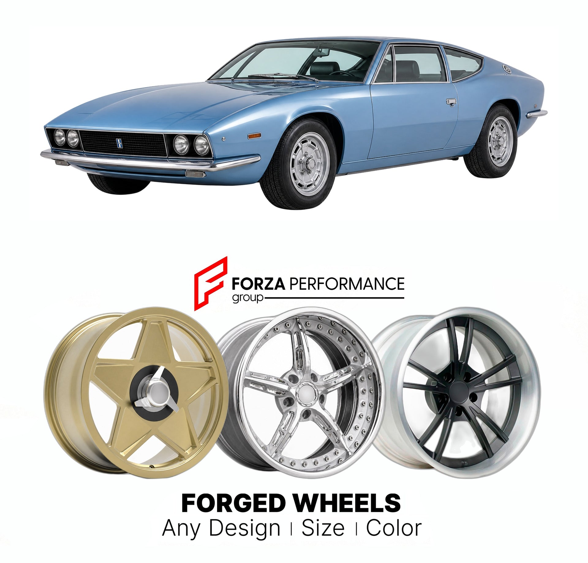 CUSTOM CLASSIC VINTAGE RESTOMOD RETRO OLD SCHOOL FORGED WHEELS RIMS for DE TOMASO LONGCHAMP 1972 - 1989

Custom forged wheels for De Tomaso Longchamp 1972 - 1989. Classic, vintage, restomod wheel designs made to order in custom sizes, offsets, colors and finishes.

We manufacture premium quality forged wheels rims for De Tomaso Longchamp 1972 - 1989 in any design, size, color.

THIS WHEEL DESIGN CAN BE CUSTOM-MADE FOR YOUR CAR IN ANY SIZE AND COLOR OPTIONS
Available in monoblock, 2-piece, 3-piece, duoblock,