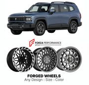 Custom forged wheels for Deepal Changan G318 2024+. Made-to-order monoblock, 2-piece and 3-piece wheels in custom sizes, offsets, colors and finishes with guaranteed vehicle fitment.

We manufacture premium quality forged wheels rims for Deepal Changan G318 2024+ in any design, size, color.

THIS WHEEL DESIGN CAN BE CUSTOM-MADE FOR YOUR CAR IN ANY SIZE AND COLOR OPTIONS
Available in monoblock, 2-piece, 3-piece, duoblock, beadlock
3D wheel renderings are provided according to the exact dimensions and specifi