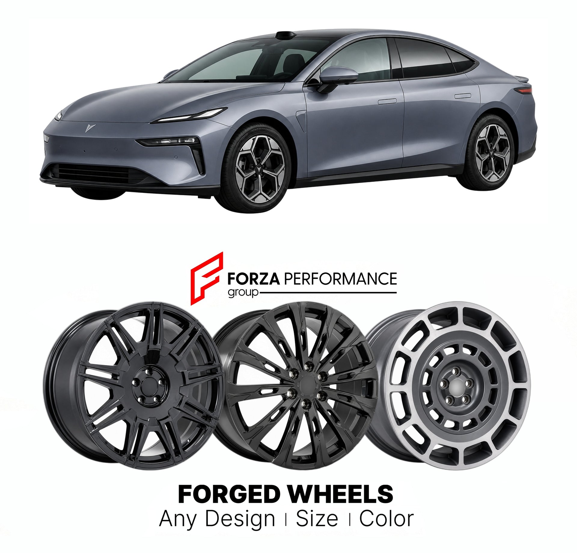 Custom forged wheels for Deepal Changan L06 2025+. Made-to-order monoblock, 2-piece and 3-piece wheels in custom sizes, offsets, colors and finishes with guaranteed vehicle fitment.

We manufacture premium quality forged wheels rims for Deepal Changan L06 2025+ in any design, size, color.

THIS WHEEL DESIGN CAN BE CUSTOM-MADE FOR YOUR CAR IN ANY SIZE AND COLOR OPTIONS
Available in monoblock, 2-piece, 3-piece, duoblock, beadlock
3D wheel renderings are provided according to the exact dimensions and specifica