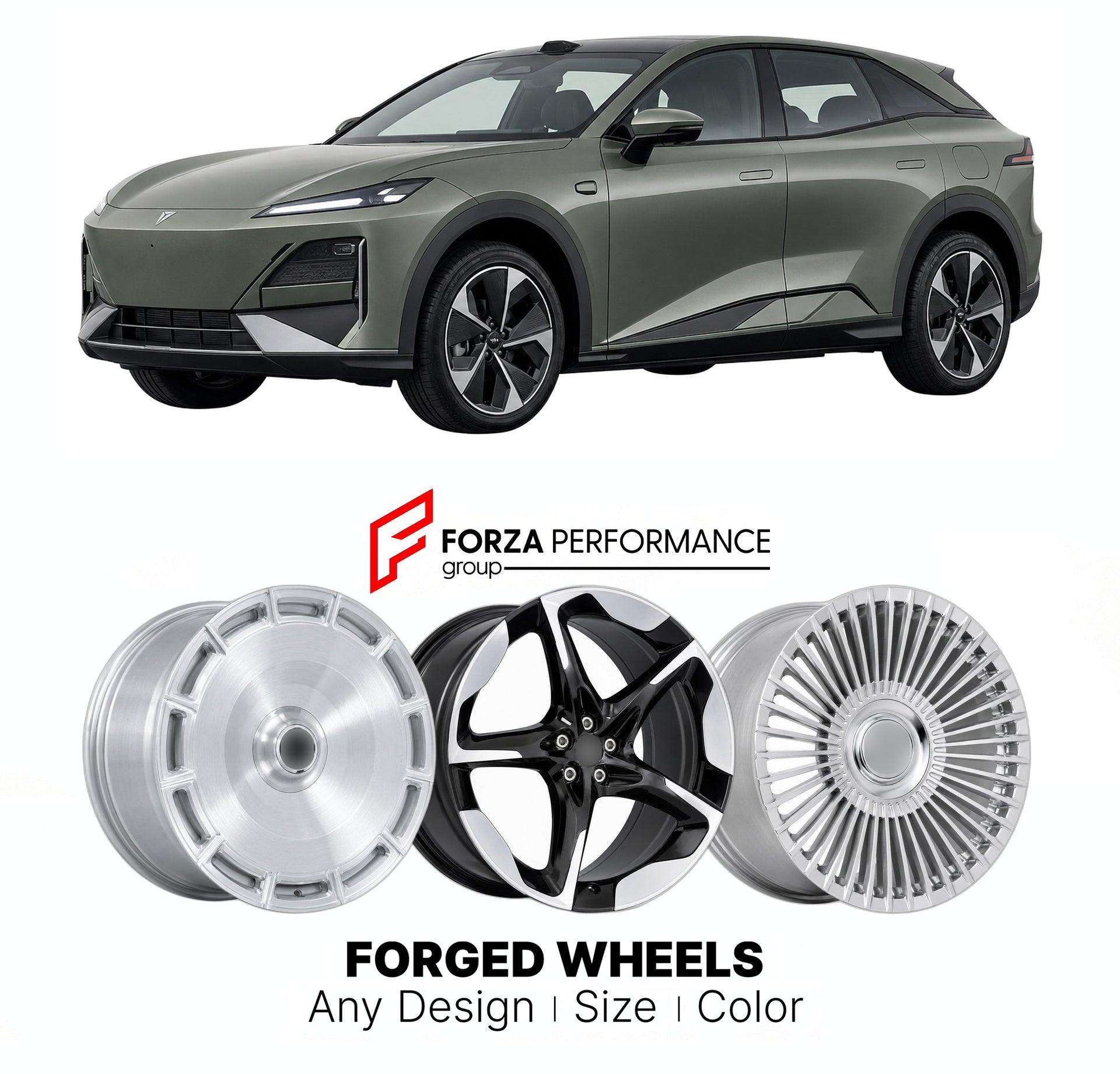 Custom forged wheels for Deepal Changan S07 2023+. Made-to-order monoblock, 2-piece and 3-piece wheels in custom sizes, offsets, colors and finishes with guaranteed vehicle fitment.

We manufacture premium quality forged wheels rims for Deepal Changan S07 2023+ in any design, size, color.

THIS WHEEL DESIGN CAN BE CUSTOM-MADE FOR YOUR CAR IN ANY SIZE AND COLOR OPTIONS
Available in monoblock, 2-piece, 3-piece, duoblock, beadlock
3D wheel renderings are provided according to the exact dimensions and specifica