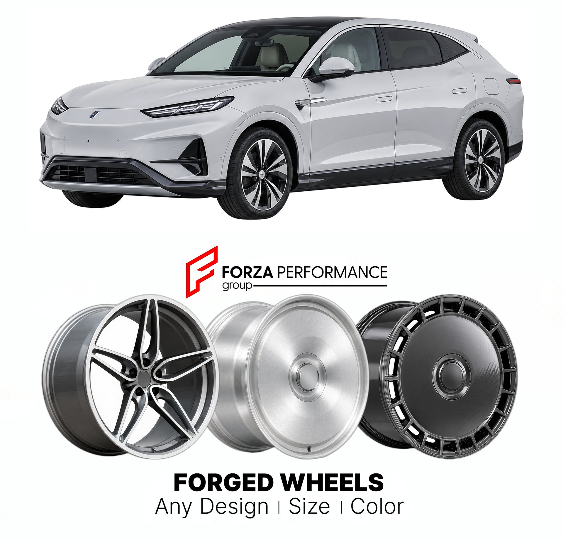 Custom forged wheels for Denza BYD N7 2023+. Made-to-order monoblock, 2-piece and 3-piece wheels in custom sizes, offsets, colors and finishes with guaranteed vehicle fitment.

We manufacture premium quality forged wheels rims for Denza BYD N7 2023+ in any design, size, color.

THIS WHEEL DESIGN CAN BE CUSTOM-MADE FOR YOUR CAR IN ANY SIZE AND COLOR OPTIONS
Available in monoblock, 2-piece, 3-piece, duoblock, beadlock
3D wheel renderings are provided according to the exact dimensions and specifications reques