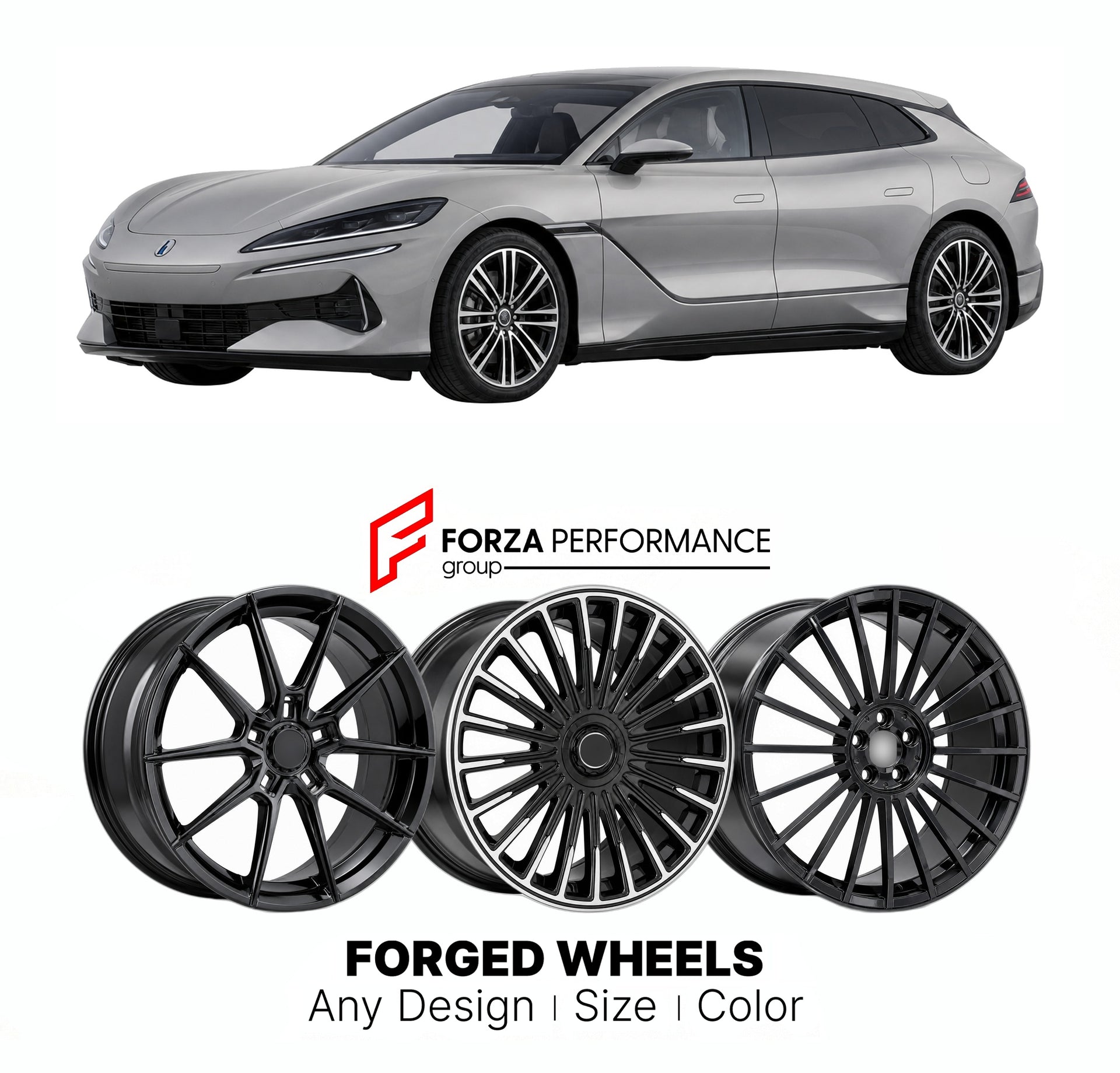 Custom forged wheels for Denza BYD Z9 2024+. Made-to-order monoblock, 2-piece and 3-piece wheels in custom sizes, offsets, colors and finishes with guaranteed vehicle fitment.

We manufacture premium quality forged wheels rims for Denza BYD Z9 2024+ in any design, size, color.

THIS WHEEL DESIGN CAN BE CUSTOM-MADE FOR YOUR CAR IN ANY SIZE AND COLOR OPTIONS
Available in monoblock, 2-piece, 3-piece, duoblock, beadlock
3D wheel renderings are provided according to the exact dimensions and specifications reques