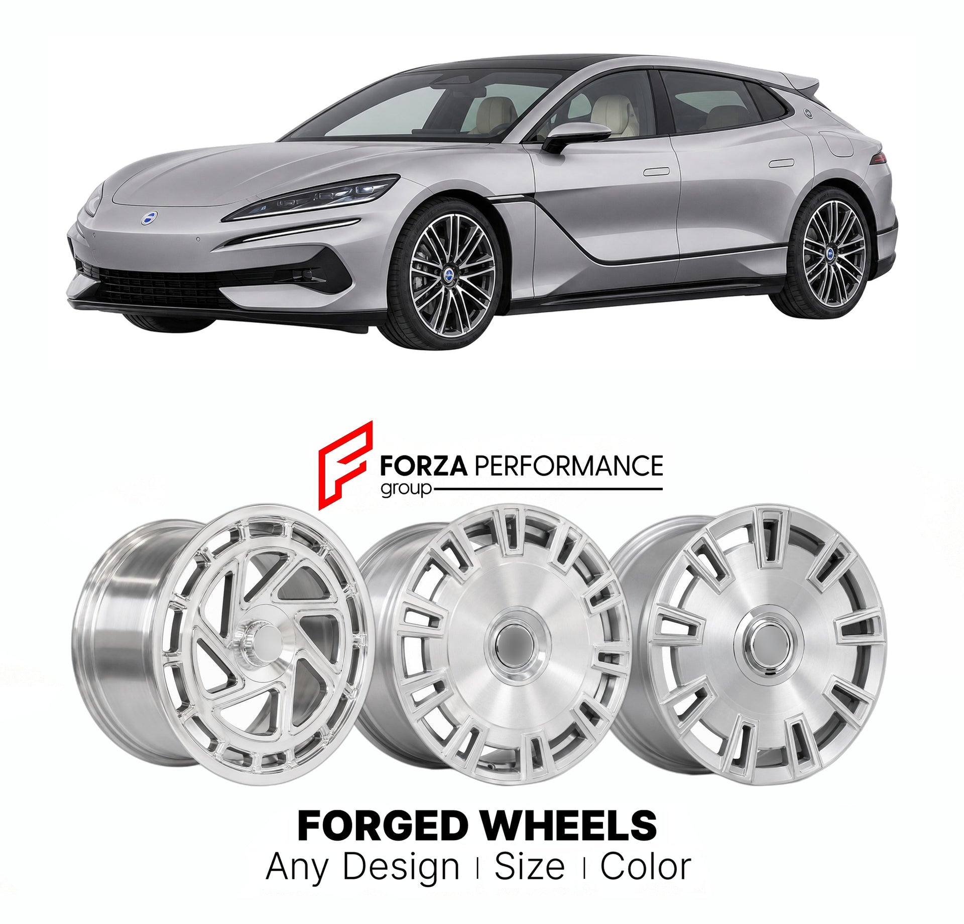 Custom forged wheels for Denza BYD Z9 GT 2024+. Made-to-order monoblock, 2-piece and 3-piece wheels in custom sizes, offsets, colors and finishes with guaranteed vehicle fitment.

We manufacture premium quality forged wheels rims for Denza BYD Z9 GT 2024+ in any design, size, color.

THIS WHEEL DESIGN CAN BE CUSTOM-MADE FOR YOUR CAR IN ANY SIZE AND COLOR OPTIONS
Available in monoblock, 2-piece, 3-piece, duoblock, beadlock
3D wheel renderings are provided according to the exact dimensions and specifications 