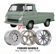 CUSTOM CLASSIC VINTAGE RESTOMOD RETRO OLD SCHOOL FORGED WHEELS RIMS for DODGE A100 PICKUP 1964 - 1970
Custom forged wheels for classic American muscle cars. Ideal for restomod builds, vintage restorations, and show cars. Deep dish and retro styling available.

We manufacture premium quality forged wheels rims for Dodge A100 Pickup 1964 - 1970 in any design, size, color.

THIS WHEEL DESIGN CAN BE CUSTOM-MADE FOR YOUR CAR IN ANY SIZE AND COLOR OPTIONS
Available in monoblock, 2-piece, 3-piece, duoblock, beadlo