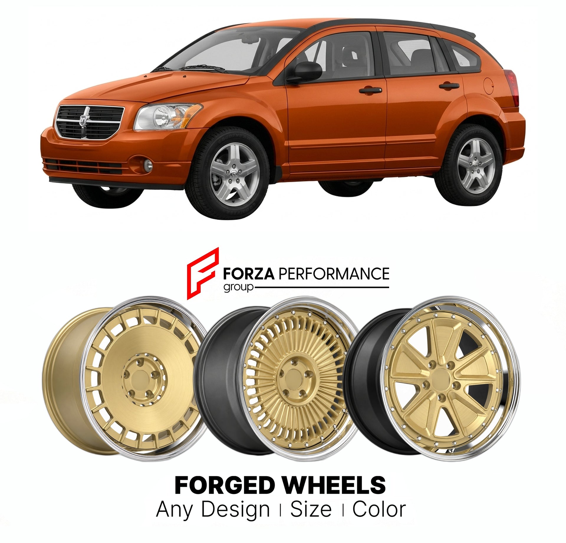 FORGED WHEELS RIMS for DODGE CALIBER 2007 - 2012

Custom forged wheels for Dodge Caliber 2007 - 2012. Made-to-order monoblock, 2-piece and 3-piece rims in custom sizes, offsets, colors and finishes with guaranteed fitment.

We manufacture premium quality forged wheels rims for Dodge Caliber 2007 - 2012 in any design, size, color.

THIS WHEEL DESIGN CAN BE CUSTOM-MADE FOR YOUR CAR IN ANY SIZE AND COLOR OPTIONS
Available in monoblock, 2-piece, 3-piece, duoblock, beadlock
3D wheel renderings are provided accor