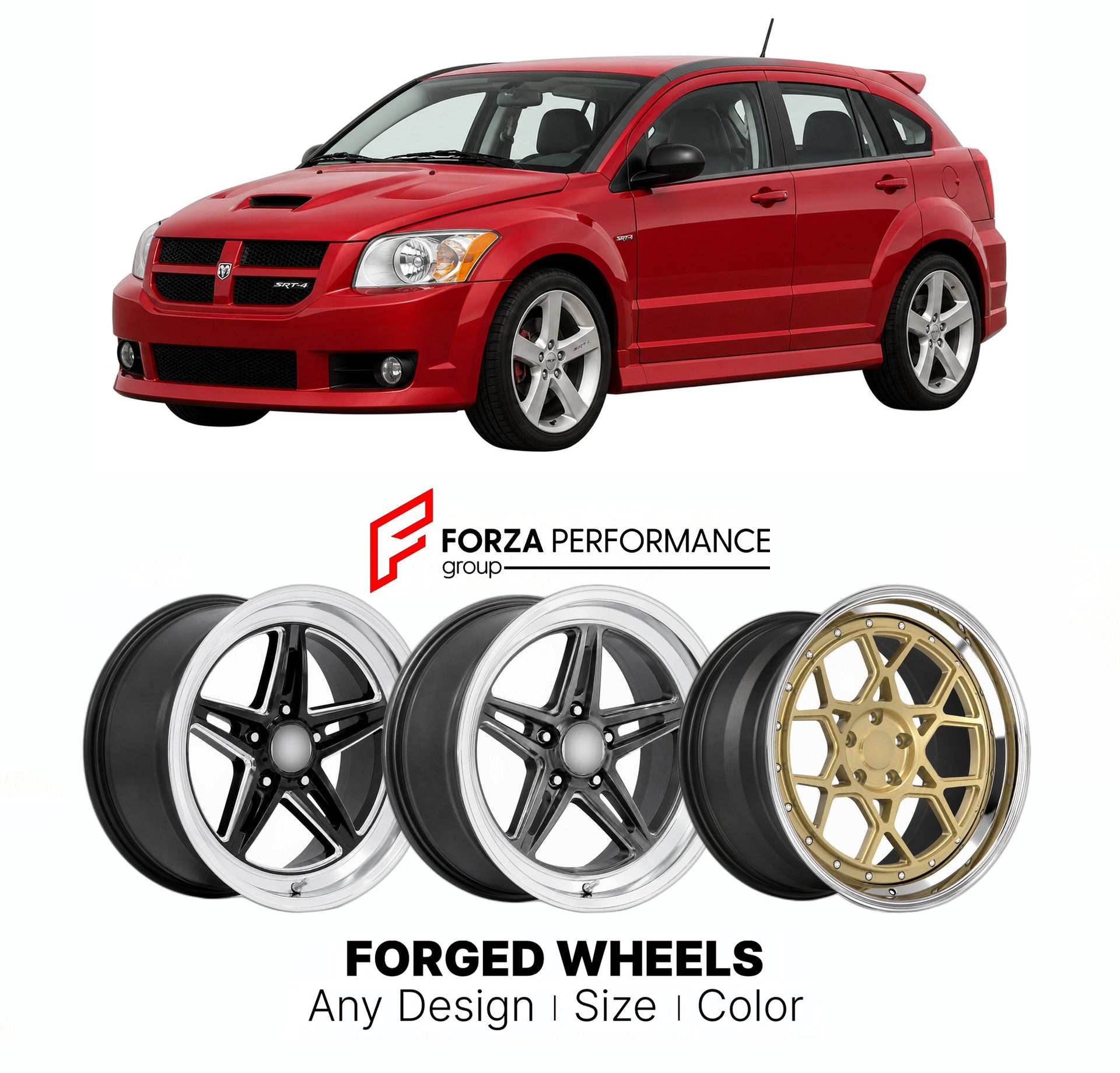 FORGED WHEELS RIMS for DODGE CALIBER SRT-4 PERFORMANCE MODEL 2008 - 2009

Custom forged wheels for Dodge Caliber SRT-4 Performance Model 2008 - 2009. Made-to-order monoblock, 2-piece and 3-piece rims in custom sizes, offsets, colors and finishes with guaranteed fitment.

We manufacture premium quality forged wheels rims for Dodge Caliber SRT-4 Performance Model 2008 - 2009 in any design, size, color.

THIS WHEEL DESIGN CAN BE CUSTOM-MADE FOR YOUR CAR IN ANY SIZE AND COLOR OPTIONS
Available in monoblock, 2-p