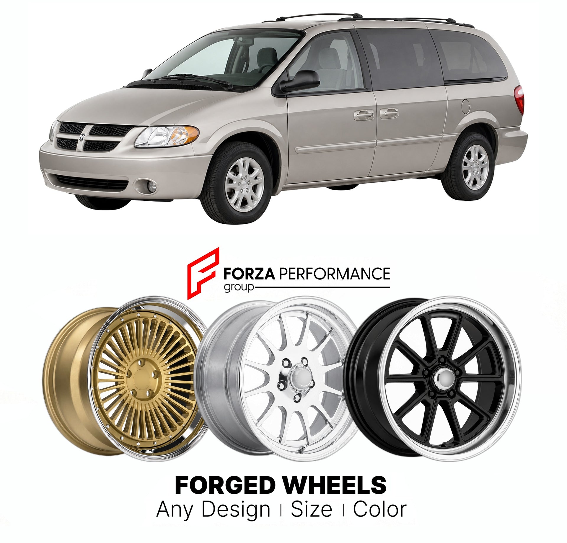 FORGED WHEELS RIMS for DODGE CARAVAN 2001 - 2007

Custom forged wheels for Dodge Caravan 2001 - 2007. Made-to-order monoblock, 2-piece and 3-piece rims in custom sizes, offsets, colors and finishes with guaranteed fitment.

We manufacture premium quality forged wheels rims for Dodge Caravan 2001 - 2007 in any design, size, color.

THIS WHEEL DESIGN CAN BE CUSTOM-MADE FOR YOUR CAR IN ANY SIZE AND COLOR OPTIONS
Available in monoblock, 2-piece, 3-piece, duoblock, beadlock
3D wheel renderings are provided accor