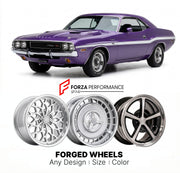 CUSTOM CLASSIC VINTAGE RESTOMOD RETRO OLD SCHOOL FORGED WHEELS RIMS for DODGE CHALLENGER R/T 1970 - 1974
Custom forged wheels for classic American muscle cars. Ideal for restomod builds, vintage restorations, and show cars. Deep dish and retro styling available.

We manufacture premium quality forged wheels rims for Dodge Challenger R/T 1970 - 1974 in any design, size, color.

THIS WHEEL DESIGN CAN BE CUSTOM-MADE FOR YOUR CAR IN ANY SIZE AND COLOR OPTIONS
Available in monoblock, 2-piece, 3-piece, duoblock, 
