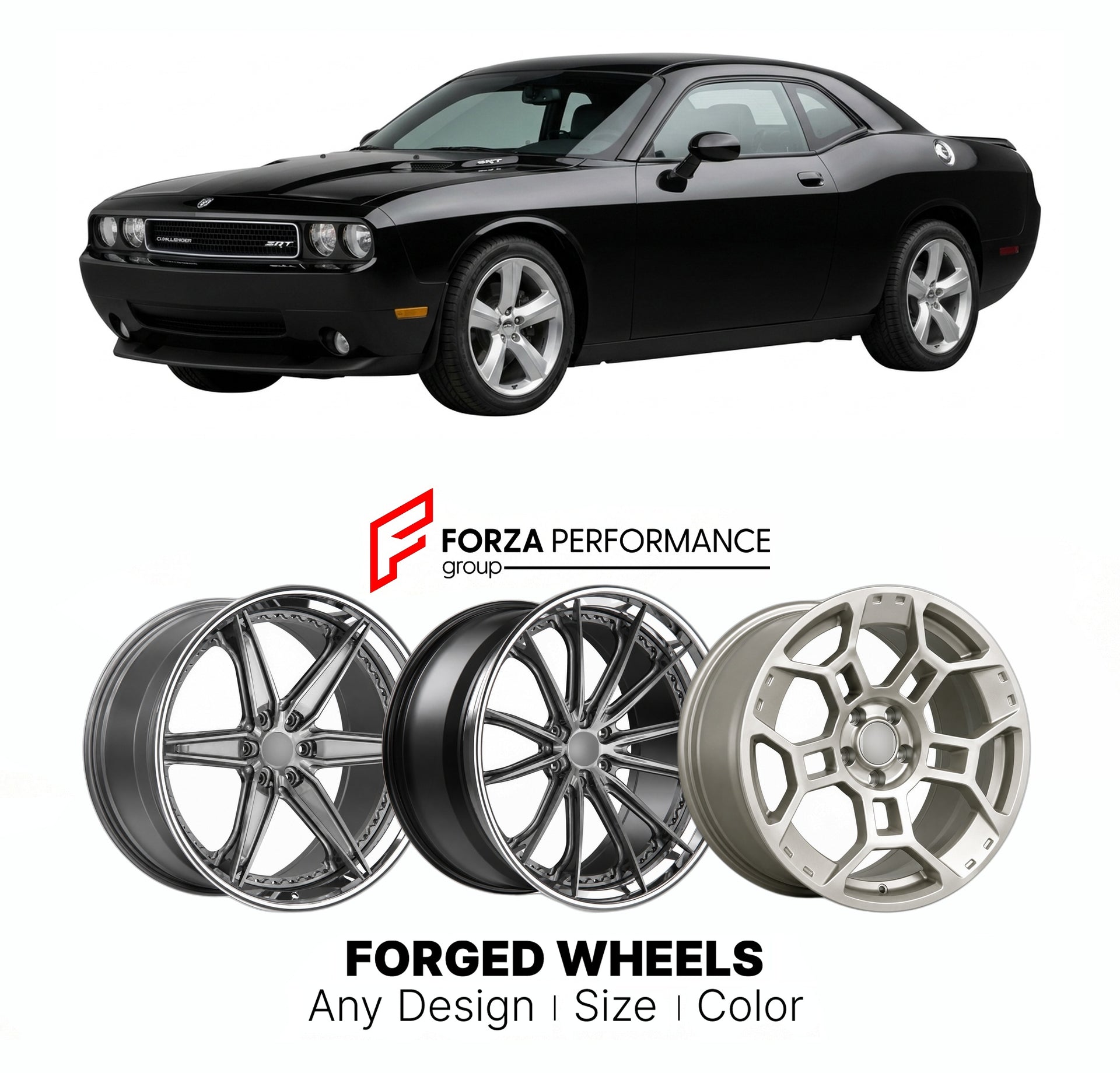 FORGED WHEELS RIMS for DODGE CHALLENGER SRT 2009 - 2023

Custom forged wheels for Dodge Challenger SRT 2009 - 2023. Made-to-order monoblock, 2-piece and 3-piece rims in custom sizes, offsets, colors and finishes with guaranteed fitment.

We manufacture premium quality forged wheels rims for Dodge Challenger SRT 2009 - 2023 in any design, size, color.

THIS WHEEL DESIGN CAN BE CUSTOM-MADE FOR YOUR CAR IN ANY SIZE AND COLOR OPTIONS
Available in monoblock, 2-piece, 3-piece, duoblock, beadlock
3D wheel renderin