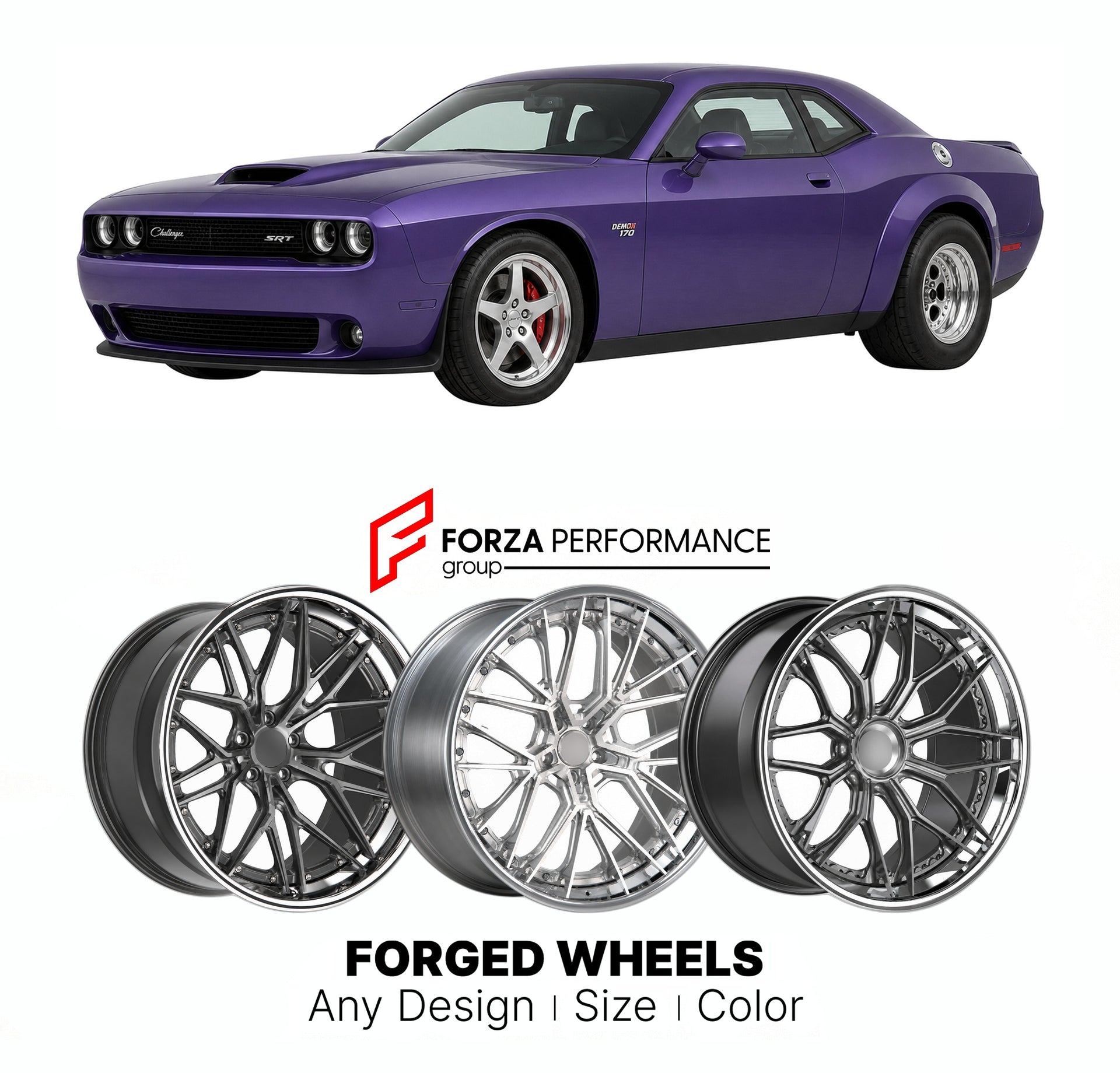 FORGED WHEELS RIMS for DODGE CHALLENGER SRT DEMON 170 LC 2008 - 2023

Custom forged wheels for Dodge Challenger SRT Demon 170 LC 2008 - 2023. Made-to-order monoblock, 2-piece and 3-piece rims in custom sizes, offsets, colors and finishes with guaranteed fitment.

We manufacture premium quality forged wheels rims for Dodge Challenger SRT Demon 170 LC 2008 - 2023 in any design, size, color.

THIS WHEEL DESIGN CAN BE CUSTOM-MADE FOR YOUR CAR IN ANY SIZE AND COLOR OPTIONS
Available in monoblock, 2-piece, 3-piec