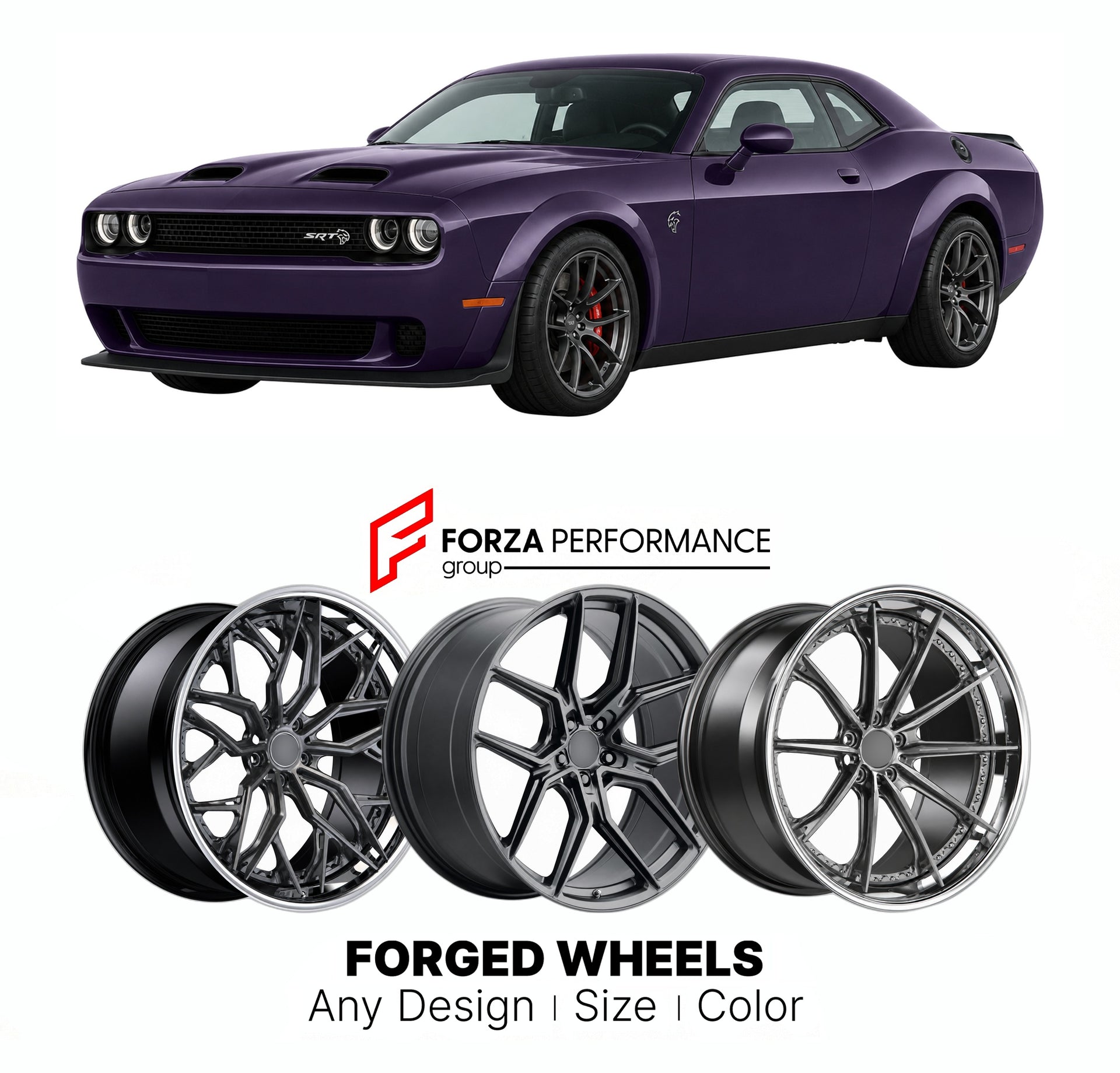 FORGED WHEELS RIMS for DODGE CHALLENGER SRT HELLCAT 2008 - 2023

Custom forged wheels for Dodge Challenger SRT Hellcat 2008 - 2023. Made-to-order monoblock, 2-piece and 3-piece rims in custom sizes, offsets, colors and finishes with guaranteed fitment.

We manufacture premium quality forged wheels rims for Dodge Challenger SRT Hellcat 2008 - 2023 in any design, size, color.

THIS WHEEL DESIGN CAN BE CUSTOM-MADE FOR YOUR CAR IN ANY SIZE AND COLOR OPTIONS
Available in monoblock, 2-piece, 3-piece, duoblock, be