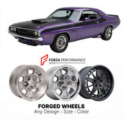 CUSTOM CLASSIC VINTAGE RESTOMOD RETRO OLD SCHOOL FORGED WHEELS RIMS for DODGE CHALLENGER T/A 340 1970 - 1971
Custom forged wheels for classic American muscle cars. Ideal for restomod builds, vintage restorations, and show cars. Deep dish and retro styling available.

We manufacture premium quality forged wheels rims for Dodge Challenger T/A 340 1970 - 1971 in any design, size, color.

THIS WHEEL DESIGN CAN BE CUSTOM-MADE FOR YOUR CAR IN ANY SIZE AND COLOR OPTIONS
Available in monoblock, 2-piece, 3-piece, du