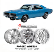 CUSTOM CLASSIC VINTAGE RESTOMOD RETRO OLD SCHOOL FORGED WHEELS RIMS for DODGE CHARGER 1968 - 1970
Custom forged wheels for classic American muscle cars. Ideal for restomod builds, vintage restorations, and show cars. Deep dish and retro styling available.

We manufacture premium quality forged wheels rims for Dodge Charger 1968 - 1970 in any design, size, color.

THIS WHEEL DESIGN CAN BE CUSTOM-MADE FOR YOUR CAR IN ANY SIZE AND COLOR OPTIONS
Available in monoblock, 2-piece, 3-piece, duoblock, beadlock
3D wh