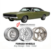 CUSTOM CLASSIC VINTAGE RESTOMOD RETRO OLD SCHOOL FORGED WHEELS RIMS for DODGE CHARGER 500 1971 - 1974
Custom forged wheels for classic American muscle cars. Ideal for restomod builds, vintage restorations, and show cars. Deep dish and retro styling available.

We manufacture premium quality forged wheels rims for Dodge Charger 500 1971 - 1974 in any design, size, color.

THIS WHEEL DESIGN CAN BE CUSTOM-MADE FOR YOUR CAR IN ANY SIZE AND COLOR OPTIONS
Available in monoblock, 2-piece, 3-piece, duoblock, beadlo