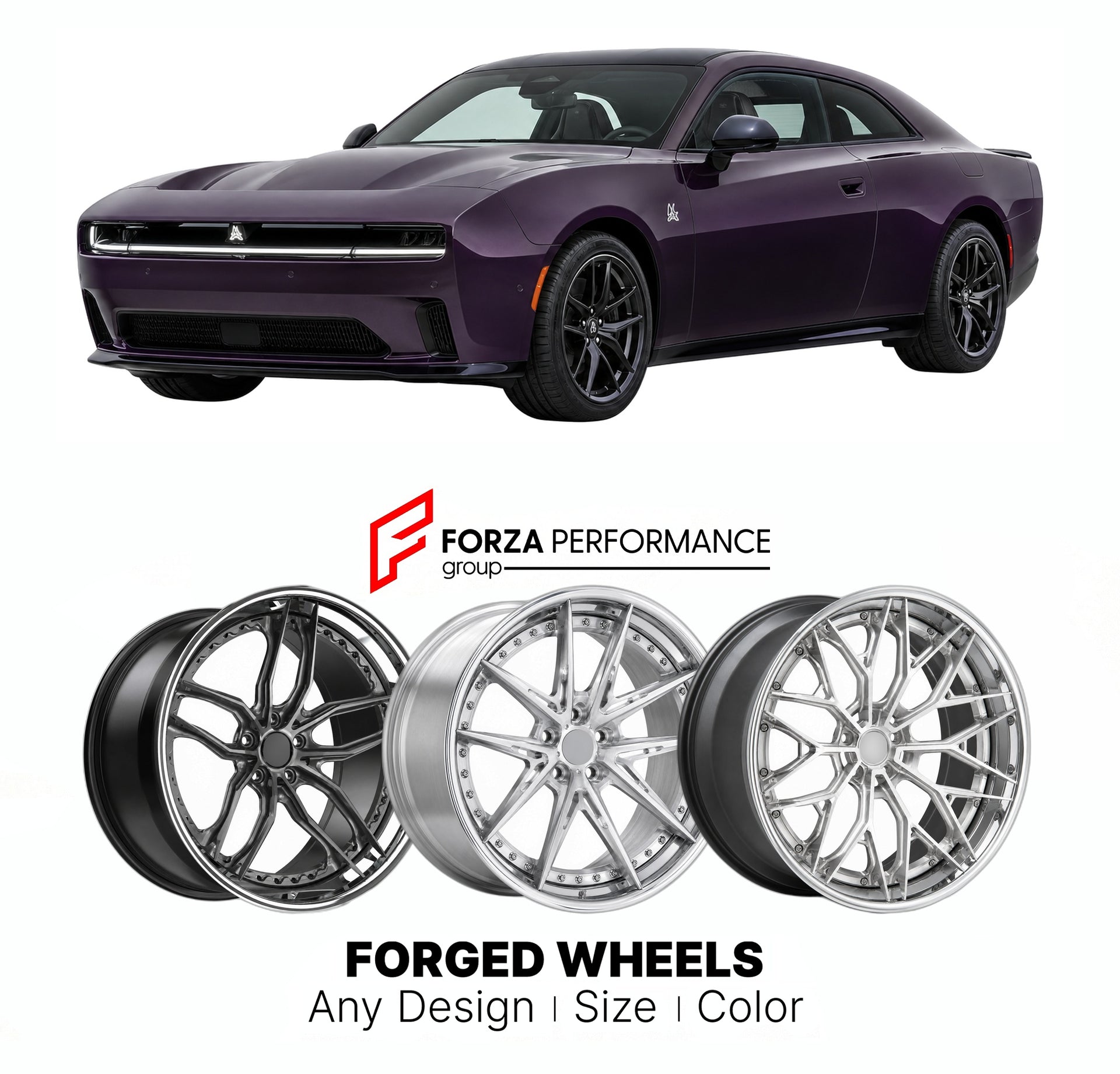 FORGED WHEELS RIMS for DODGE CHARGER DAYTONA EV 2024+

Custom forged wheels for Dodge Charger Daytona EV 2024+. Made-to-order monoblock, 2-piece and 3-piece rims in custom sizes, offsets, colors and finishes with guaranteed fitment.

We manufacture premium quality forged wheels rims for Dodge Charger Daytona EV 2024+ in any design, size, color.

THIS WHEEL DESIGN CAN BE CUSTOM-MADE FOR YOUR CAR IN ANY SIZE AND COLOR OPTIONS
Available in monoblock, 2-piece, 3-piece, duoblock, beadlock
3D wheel renderings are
