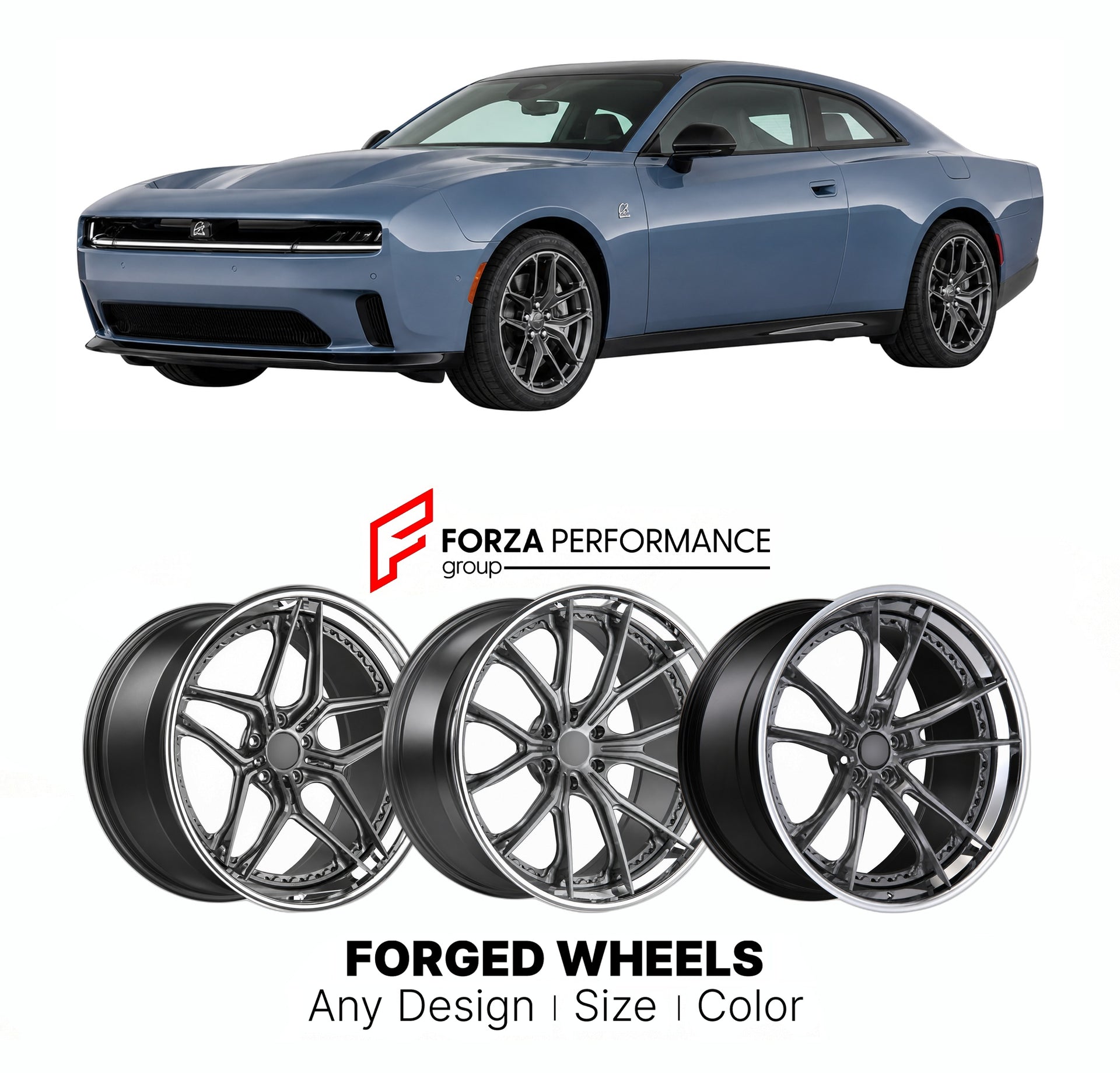 FORGED WHEELS RIMS for DODGE CHARGER DAYTONA R T LB EV 2024+

Custom forged wheels for Dodge Charger Daytona R T LB EV 2024+. Made-to-order monoblock, 2-piece and 3-piece rims in custom sizes, offsets, colors and finishes with guaranteed fitment.

We manufacture premium quality forged wheels rims for Dodge Charger Daytona R T LB EV 2024+ in any design, size, color.

THIS WHEEL DESIGN CAN BE CUSTOM-MADE FOR YOUR CAR IN ANY SIZE AND COLOR OPTIONS
Available in monoblock, 2-piece, 3-piece, duoblock, beadlock
3D