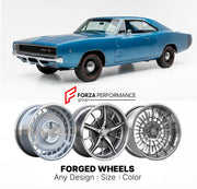 CUSTOM CLASSIC VINTAGE RESTOMOD RETRO OLD SCHOOL FORGED WHEELS RIMS for DODGE CHARGER R/T 426 HEMI 1968 - 1970
Custom forged wheels for classic American muscle cars. Ideal for restomod builds, vintage restorations, and show cars. Deep dish and retro styling available.

We manufacture premium quality forged wheels rims for Dodge Charger R/T 426 Hemi 1968 - 1970 in any design, size, color.

THIS WHEEL DESIGN CAN BE CUSTOM-MADE FOR YOUR CAR IN ANY SIZE AND COLOR OPTIONS
Available in monoblock, 2-piece, 3-piece