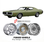 CUSTOM CLASSIC VINTAGE RESTOMOD RETRO OLD SCHOOL FORGED WHEELS RIMS for DODGE CHARGER R/T 440 1971 - 1971
Custom forged wheels for classic American muscle cars. Ideal for restomod builds, vintage restorations, and show cars. Deep dish and retro styling available.

We manufacture premium quality forged wheels rims for Dodge Charger R/T 440 1971 - 1971 in any design, size, color.

THIS WHEEL DESIGN CAN BE CUSTOM-MADE FOR YOUR CAR IN ANY SIZE AND COLOR OPTIONS
Available in monoblock, 2-piece, 3-piece, duoblock