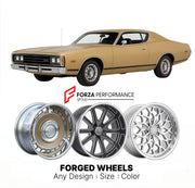 CUSTOM CLASSIC VINTAGE RESTOMOD RETRO OLD SCHOOL FORGED WHEELS RIMS for DODGE CHARGER SE 1975 - 1978
Custom forged wheels for classic American muscle cars. Ideal for restomod builds, vintage restorations, and show cars. Deep dish and retro styling available.

We manufacture premium quality forged wheels rims for Dodge Charger SE 1975 - 1978 in any design, size, color.

THIS WHEEL DESIGN CAN BE CUSTOM-MADE FOR YOUR CAR IN ANY SIZE AND COLOR OPTIONS
Available in monoblock, 2-piece, 3-piece, duoblock, beadlock