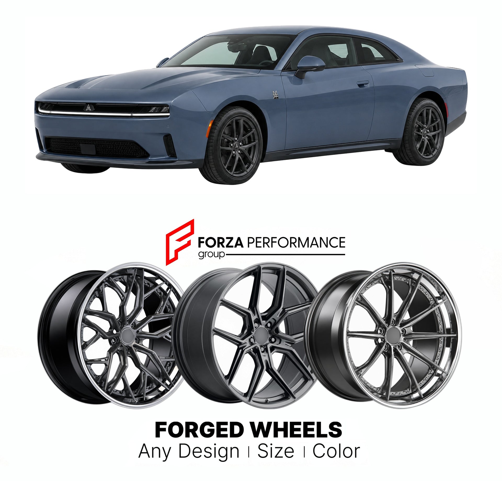 FORGED WHEELS RIMS for DODGE CHARGER SIXPACK STANDARD OUTPUT LB GAS 2026+

Custom forged wheels for Dodge Charger Sixpack Standard Output LB Gas 2026+. Made-to-order monoblock, 2-piece and 3-piece rims in custom sizes, offsets, colors and finishes with guaranteed fitment.

We manufacture premium quality forged wheels rims for Dodge Charger Sixpack Standard Output LB Gas 2026+ in any design, size, color.

THIS WHEEL DESIGN CAN BE CUSTOM-MADE FOR YOUR CAR IN ANY SIZE AND COLOR OPTIONS
Available in monoblock, 