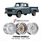 CUSTOM CLASSIC VINTAGE RESTOMOD RETRO OLD SCHOOL FORGED WHEELS RIMS for DODGE D100 1961 - 1971
Custom forged wheels for classic American muscle cars. Ideal for restomod builds, vintage restorations, and show cars. Deep dish and retro styling available.

We manufacture premium quality forged wheels rims for Dodge D100 1961 - 1971 in any design, size, color.

THIS WHEEL DESIGN CAN BE CUSTOM-MADE FOR YOUR CAR IN ANY SIZE AND COLOR OPTIONS
Available in monoblock, 2-piece, 3-piece, duoblock, beadlock
3D wheel re