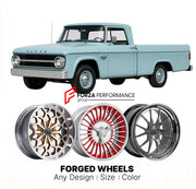 CUSTOM CLASSIC VINTAGE RESTOMOD RETRO OLD SCHOOL FORGED WHEELS RIMS for DODGE D100 1965 - 1971
Custom forged wheels for classic American muscle cars. Ideal for restomod builds, vintage restorations, and show cars. Deep dish and retro styling available.

We manufacture premium quality forged wheels rims for Dodge D100 1965 - 1971 in any design, size, color.

THIS WHEEL DESIGN CAN BE CUSTOM-MADE FOR YOUR CAR IN ANY SIZE AND COLOR OPTIONS
Available in monoblock, 2-piece, 3-piece, duoblock, beadlock
3D wheel re