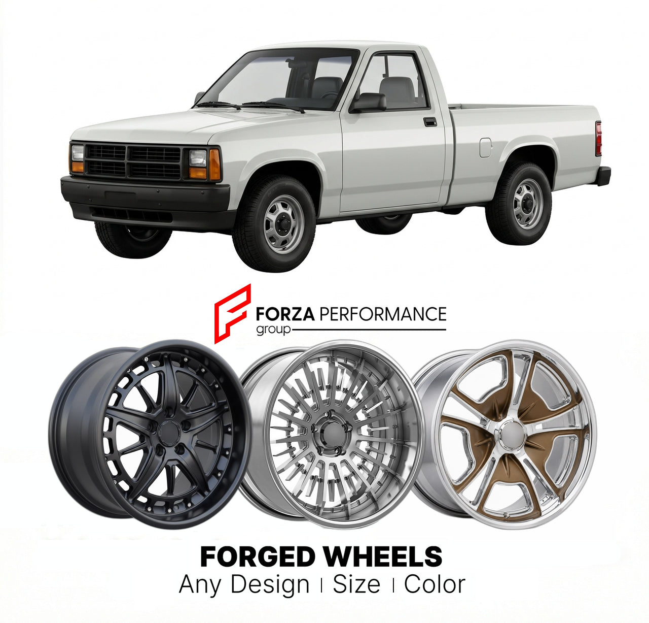 CUSTOM CLASSIC VINTAGE RESTOMOD RETRO OLD SCHOOL FORGED WHEELS RIMS for DODGE DAKOTA 1987 - 1990
Custom forged wheels for classic American muscle cars. Ideal for restomod builds, vintage restorations, and show cars. Deep dish and retro styling available.

We manufacture premium quality forged wheels rims for Dodge Dakota 1987 - 1990 in any design, size, color.

THIS WHEEL DESIGN CAN BE CUSTOM-MADE FOR YOUR CAR IN ANY SIZE AND COLOR OPTIONS
Available in monoblock, 2-piece, 3-piece, duoblock, beadlock
3D whee