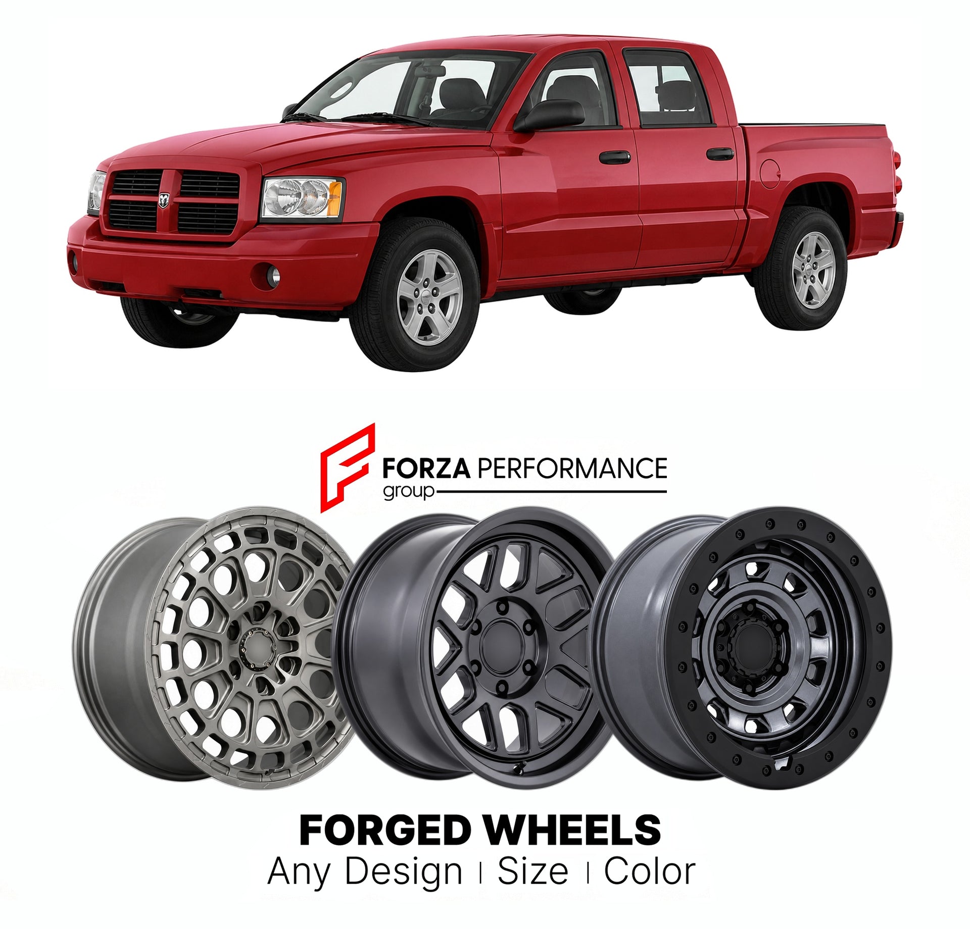 FORGED WHEELS RIMS for DODGE DAKOTA 2005 - 2011

Custom forged wheels for Dodge Dakota 2005 - 2011. Made-to-order monoblock, 2-piece and 3-piece rims in custom sizes, offsets, colors and finishes with guaranteed fitment.

We manufacture premium quality forged wheels rims for Dodge Dakota 2005 - 2011 in any design, size, color.

THIS WHEEL DESIGN CAN BE CUSTOM-MADE FOR YOUR CAR IN ANY SIZE AND COLOR OPTIONS
Available in monoblock, 2-piece, 3-piece, duoblock, beadlock
3D wheel renderings are provided accordin