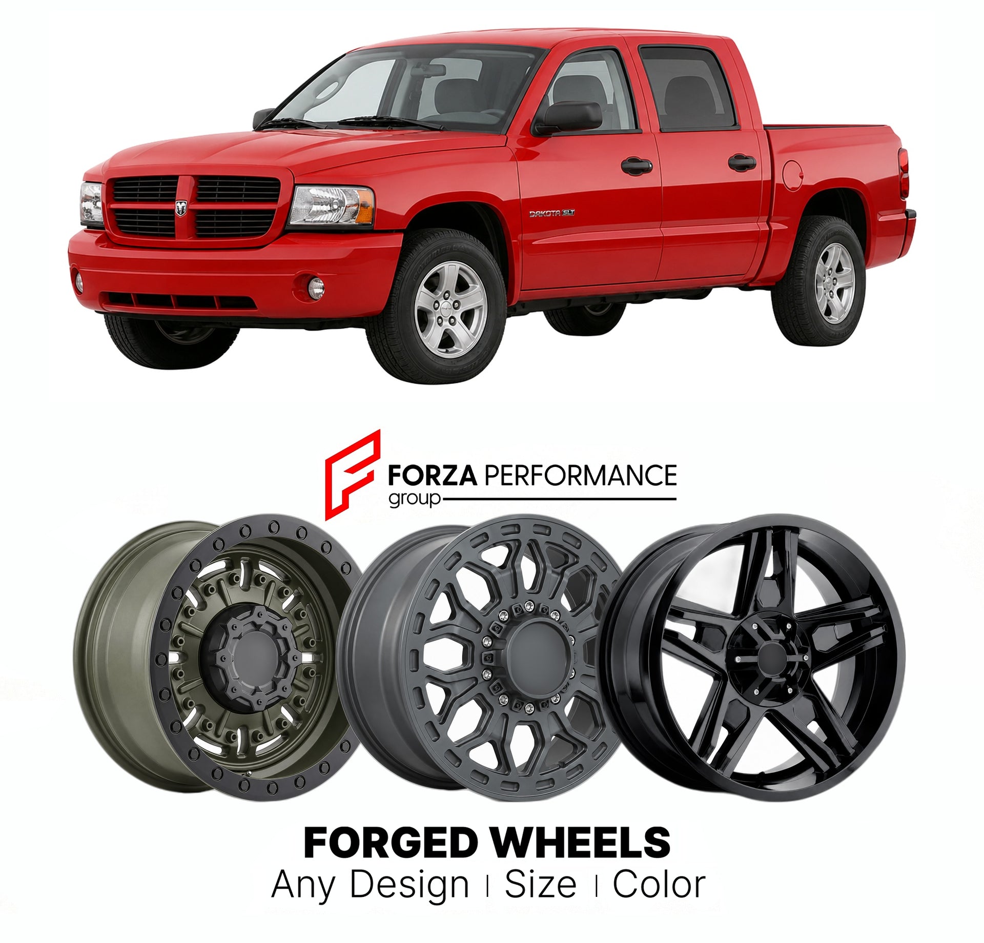 FORGED WHEELS RIMS for DODGE DAKOTA QUAD CAB 1997 - 2011

Custom forged wheels for Dodge Dakota Quad Cab 1997 - 2011. Made-to-order monoblock, 2-piece and 3-piece rims in custom sizes, offsets, colors and finishes with guaranteed fitment.

We manufacture premium quality forged wheels rims for Dodge Dakota Quad Cab 1997 - 2011 in any design, size, color.

THIS WHEEL DESIGN CAN BE CUSTOM-MADE FOR YOUR CAR IN ANY SIZE AND COLOR OPTIONS
Available in monoblock, 2-piece, 3-piece, duoblock, beadlock
3D wheel rende