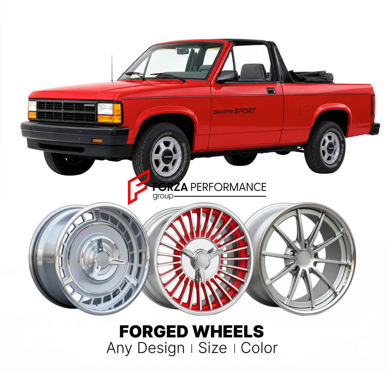 CUSTOM CLASSIC VINTAGE RESTOMOD RETRO OLD SCHOOL FORGED WHEELS RIMS for DODGE DAKOTA SPORT CONVERTIBLE 1989 - 1990
Custom forged wheels for classic American muscle cars. Ideal for restomod builds, vintage restorations, and show cars. Deep dish and retro styling available.

We manufacture premium quality forged wheels rims for Dodge Dakota Sport Convertible 1989 - 1990 in any design, size, color.

THIS WHEEL DESIGN CAN BE CUSTOM-MADE FOR YOUR CAR IN ANY SIZE AND COLOR OPTIONS
Available in monoblock, 2-piece,