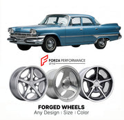 CUSTOM CLASSIC VINTAGE RESTOMOD RETRO OLD SCHOOL FORGED WHEELS RIMS for DODGE DART 1960 - 1961
Custom forged wheels for classic American muscle cars. Ideal for restomod builds, vintage restorations, and show cars. Deep dish and retro styling available.

We manufacture premium quality forged wheels rims for Dodge Dart 1960 - 1961 in any design, size, color.

THIS WHEEL DESIGN CAN BE CUSTOM-MADE FOR YOUR CAR IN ANY SIZE AND COLOR OPTIONS
Available in monoblock, 2-piece, 3-piece, duoblock, beadlock
3D wheel re