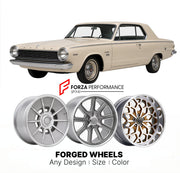 CUSTOM CLASSIC VINTAGE RESTOMOD RETRO OLD SCHOOL FORGED WHEELS RIMS for DODGE DART 270 1962 - 1962
Custom forged wheels for classic American muscle cars. Ideal for restomod builds, vintage restorations, and show cars. Deep dish and retro styling available.

We manufacture premium quality forged wheels rims for Dodge Dart 270 1962 - 1962 in any design, size, color.

THIS WHEEL DESIGN CAN BE CUSTOM-MADE FOR YOUR CAR IN ANY SIZE AND COLOR OPTIONS
Available in monoblock, 2-piece, 3-piece, duoblock, beadlock
3D 