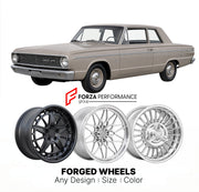 CUSTOM CLASSIC VINTAGE RESTOMOD RETRO OLD SCHOOL FORGED WHEELS RIMS for DODGE DART 270 1963 - 1965
Custom forged wheels for classic American muscle cars. Ideal for restomod builds, vintage restorations, and show cars. Deep dish and retro styling available.

We manufacture premium quality forged wheels rims for Dodge Dart 270 1963 - 1965 in any design, size, color.

THIS WHEEL DESIGN CAN BE CUSTOM-MADE FOR YOUR CAR IN ANY SIZE AND COLOR OPTIONS
Available in monoblock, 2-piece, 3-piece, duoblock, beadlock
3D 
