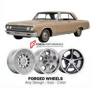 CUSTOM CLASSIC VINTAGE RESTOMOD RETRO OLD SCHOOL FORGED WHEELS RIMS for DODGE DART 330 1962 - 1962
Custom forged wheels for classic American muscle cars. Ideal for restomod builds, vintage restorations, and show cars. Deep dish and retro styling available.

We manufacture premium quality forged wheels rims for Dodge Dart 330 1962 - 1962 in any design, size, color.

THIS WHEEL DESIGN CAN BE CUSTOM-MADE FOR YOUR CAR IN ANY SIZE AND COLOR OPTIONS
Available in monoblock, 2-piece, 3-piece, duoblock, beadlock
3D 