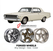 CUSTOM CLASSIC VINTAGE RESTOMOD RETRO OLD SCHOOL FORGED WHEELS RIMS for DODGE DART 426 HEMI 1963 - 1965
Custom forged wheels for classic American muscle cars. Ideal for restomod builds, vintage restorations, and show cars. Deep dish and retro styling available.

We manufacture premium quality forged wheels rims for Dodge Dart 426 Hemi 1963 - 1965 in any design, size, color.

THIS WHEEL DESIGN CAN BE CUSTOM-MADE FOR YOUR CAR IN ANY SIZE AND COLOR OPTIONS
Available in monoblock, 2-piece, 3-piece, duoblock, be