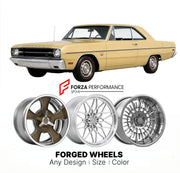 CUSTOM CLASSIC VINTAGE RESTOMOD RETRO OLD SCHOOL FORGED WHEELS RIMS for DODGE DART GT 1967 - 1976
Custom forged wheels for classic American muscle cars. Ideal for restomod builds, vintage restorations, and show cars. Deep dish and retro styling available.

We manufacture premium quality forged wheels rims for Dodge Dart GT 1967 - 1976 in any design, size, color.

THIS WHEEL DESIGN CAN BE CUSTOM-MADE FOR YOUR CAR IN ANY SIZE AND COLOR OPTIONS
Available in monoblock, 2-piece, 3-piece, duoblock, beadlock
3D wh