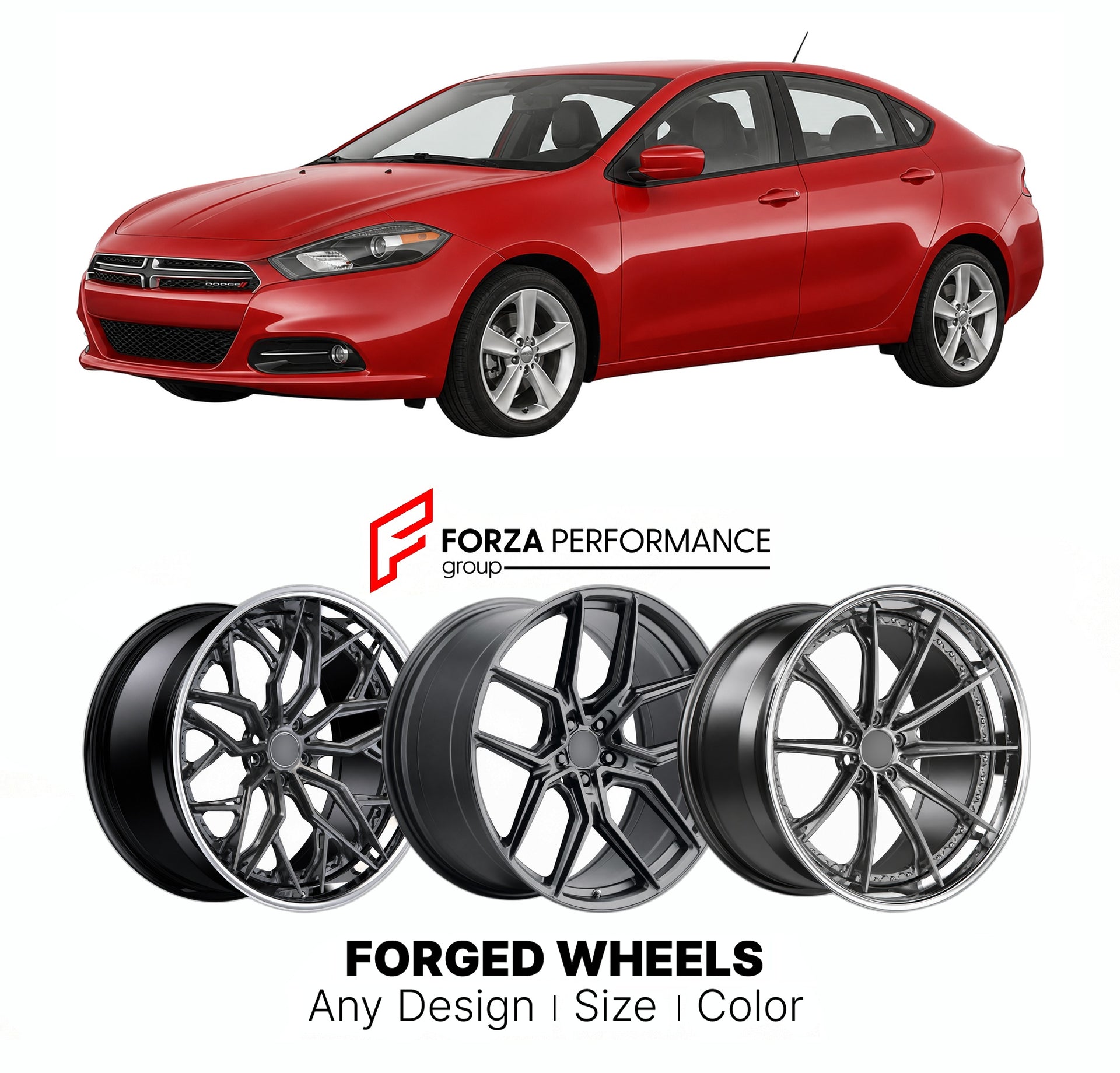 FORGED WHEELS RIMS for DODGE DART GT PF 2013 - 2016

Custom forged wheels for Dodge Dart GT PF 2013 - 2016. Made-to-order monoblock, 2-piece and 3-piece rims in custom sizes, offsets, colors and finishes with guaranteed fitment.

We manufacture premium quality forged wheels rims for Dodge Dart GT PF 2013 - 2016 in any design, size, color.

THIS WHEEL DESIGN CAN BE CUSTOM-MADE FOR YOUR CAR IN ANY SIZE AND COLOR OPTIONS
Available in monoblock, 2-piece, 3-piece, duoblock, beadlock
3D wheel renderings are provi