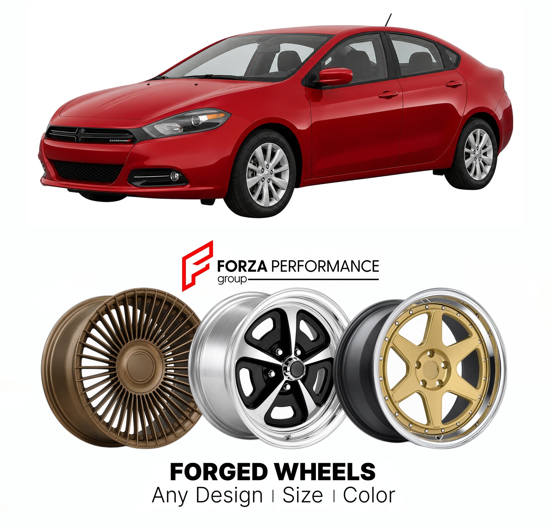 FORGED WHEELS RIMS for DODGE DART PF 2013 - 2016

Custom forged wheels for Dodge Dart PF 2013 - 2016. Made-to-order monoblock, 2-piece and 3-piece rims in custom sizes, offsets, colors and finishes with guaranteed fitment.

We manufacture premium quality forged wheels rims for Dodge Dart PF 2013 - 2016 in any design, size, color.

THIS WHEEL DESIGN CAN BE CUSTOM-MADE FOR YOUR CAR IN ANY SIZE AND COLOR OPTIONS
Available in monoblock, 2-piece, 3-piece, duoblock, beadlock
3D wheel renderings are provided accor