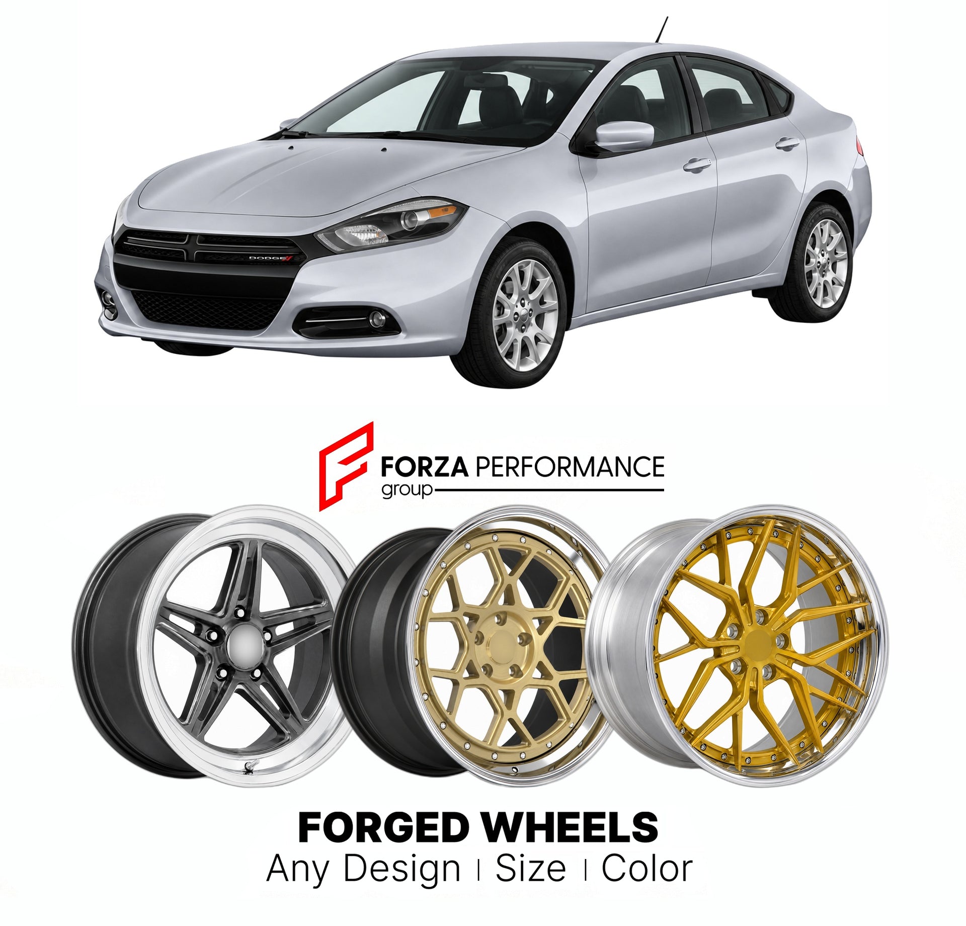FORGED WHEELS RIMS for DODGE DART SXT PF 2013 - 2016

Custom forged wheels for Dodge Dart SXT PF 2013 - 2016. Made-to-order monoblock, 2-piece and 3-piece rims in custom sizes, offsets, colors and finishes with guaranteed fitment.

We manufacture premium quality forged wheels rims for Dodge Dart SXT PF 2013 - 2016 in any design, size, color.

THIS WHEEL DESIGN CAN BE CUSTOM-MADE FOR YOUR CAR IN ANY SIZE AND COLOR OPTIONS
Available in monoblock, 2-piece, 3-piece, duoblock, beadlock
3D wheel renderings are pr
