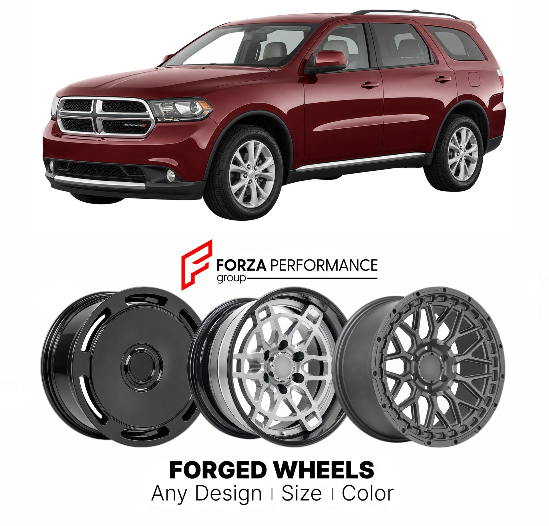FORGED WHEELS RIMS for DODGE DURANGO 2011+

Custom forged wheels for Dodge Durango 2011+. Made-to-order monoblock, 2-piece and 3-piece rims in custom sizes, offsets, colors and finishes with guaranteed fitment.

We manufacture premium quality forged wheels rims for Dodge Durango 2011+ in any design, size, color.

THIS WHEEL DESIGN CAN BE CUSTOM-MADE FOR YOUR CAR IN ANY SIZE AND COLOR OPTIONS
Available in monoblock, 2-piece, 3-piece, duoblock, beadlock
3D wheel renderings are provided according to the exact 