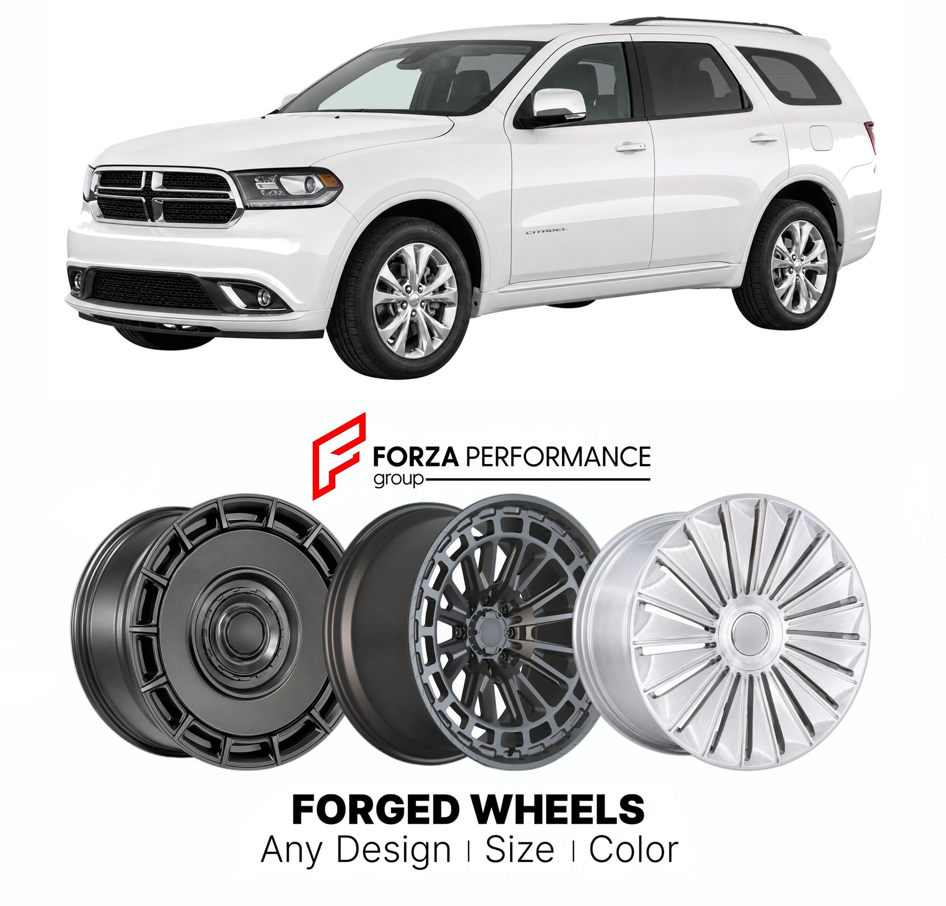 FORGED WHEELS RIMS for DODGE DURANGO CITADEL 1998+

Custom forged wheels for Dodge Durango Citadel 1998+. Made-to-order monoblock, 2-piece and 3-piece rims in custom sizes, offsets, colors and finishes with guaranteed fitment.

We manufacture premium quality forged wheels rims for Dodge Durango Citadel 1998+ in any design, size, color.

THIS WHEEL DESIGN CAN BE CUSTOM-MADE FOR YOUR CAR IN ANY SIZE AND COLOR OPTIONS
Available in monoblock, 2-piece, 3-piece, duoblock, beadlock
3D wheel renderings are provided