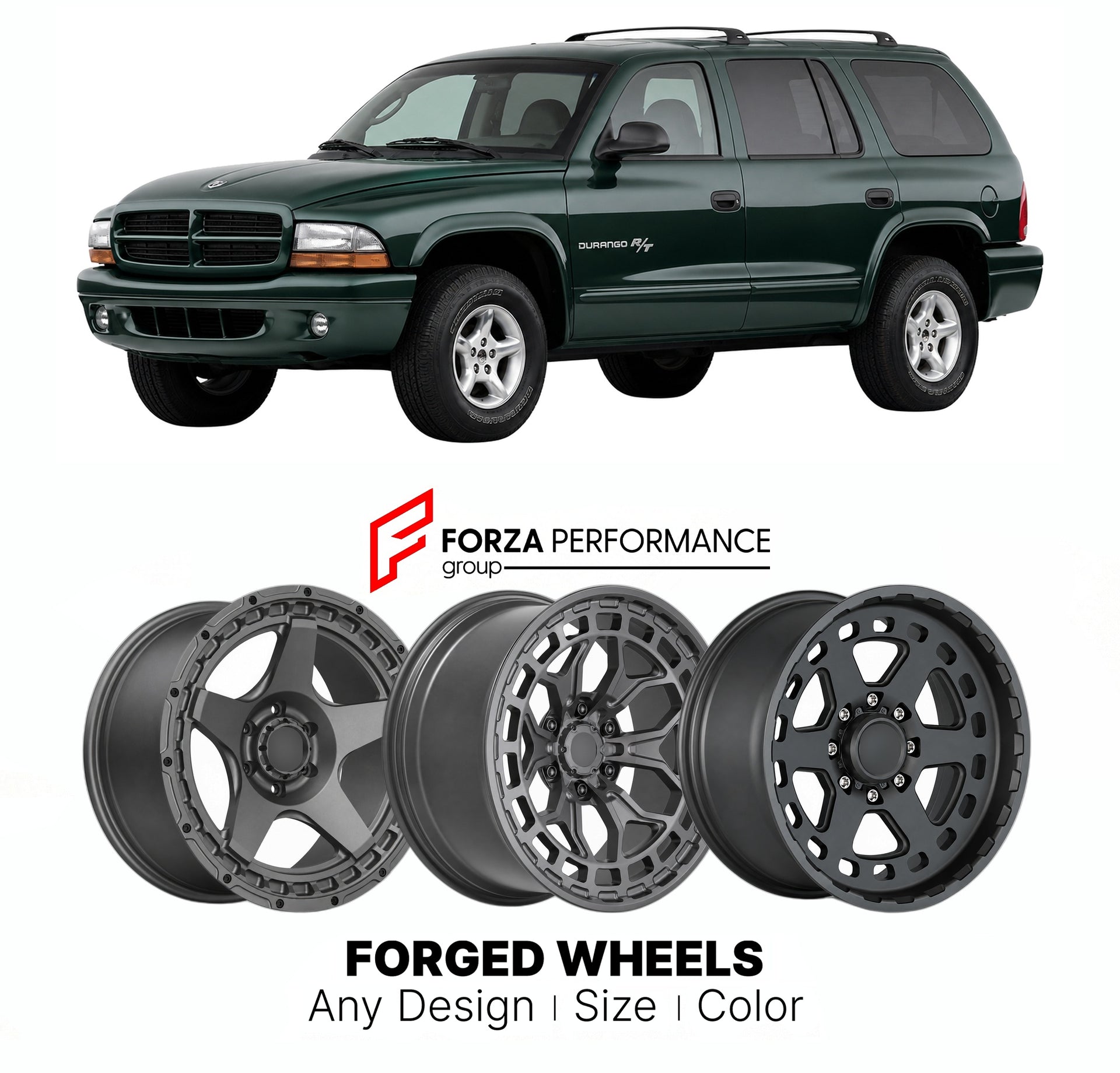 FORGED WHEELS RIMS for DODGE DURANGO R T 1998+

Custom forged wheels for Dodge Durango R T 1998+. Made-to-order monoblock, 2-piece and 3-piece rims in custom sizes, offsets, colors and finishes with guaranteed fitment.

We manufacture premium quality forged wheels rims for Dodge Durango R T 1998+ in any design, size, color.

THIS WHEEL DESIGN CAN BE CUSTOM-MADE FOR YOUR CAR IN ANY SIZE AND COLOR OPTIONS
Available in monoblock, 2-piece, 3-piece, duoblock, beadlock
3D wheel renderings are provided according t