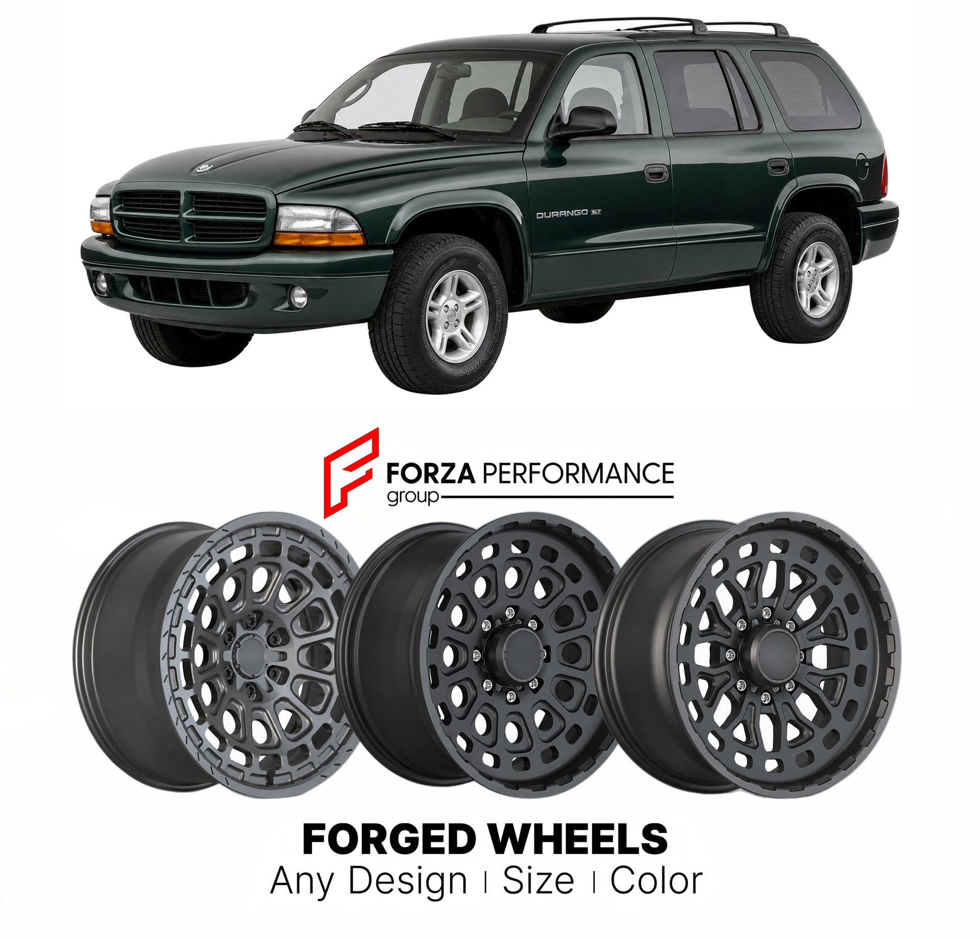 FORGED WHEELS RIMS for DODGE DURANGO SLT 1998+

Custom forged wheels for Dodge Durango SLT 1998+. Made-to-order monoblock, 2-piece and 3-piece rims in custom sizes, offsets, colors and finishes with guaranteed fitment.

We manufacture premium quality forged wheels rims for Dodge Durango SLT 1998+ in any design, size, color.

THIS WHEEL DESIGN CAN BE CUSTOM-MADE FOR YOUR CAR IN ANY SIZE AND COLOR OPTIONS
Available in monoblock, 2-piece, 3-piece, duoblock, beadlock
3D wheel renderings are provided according t