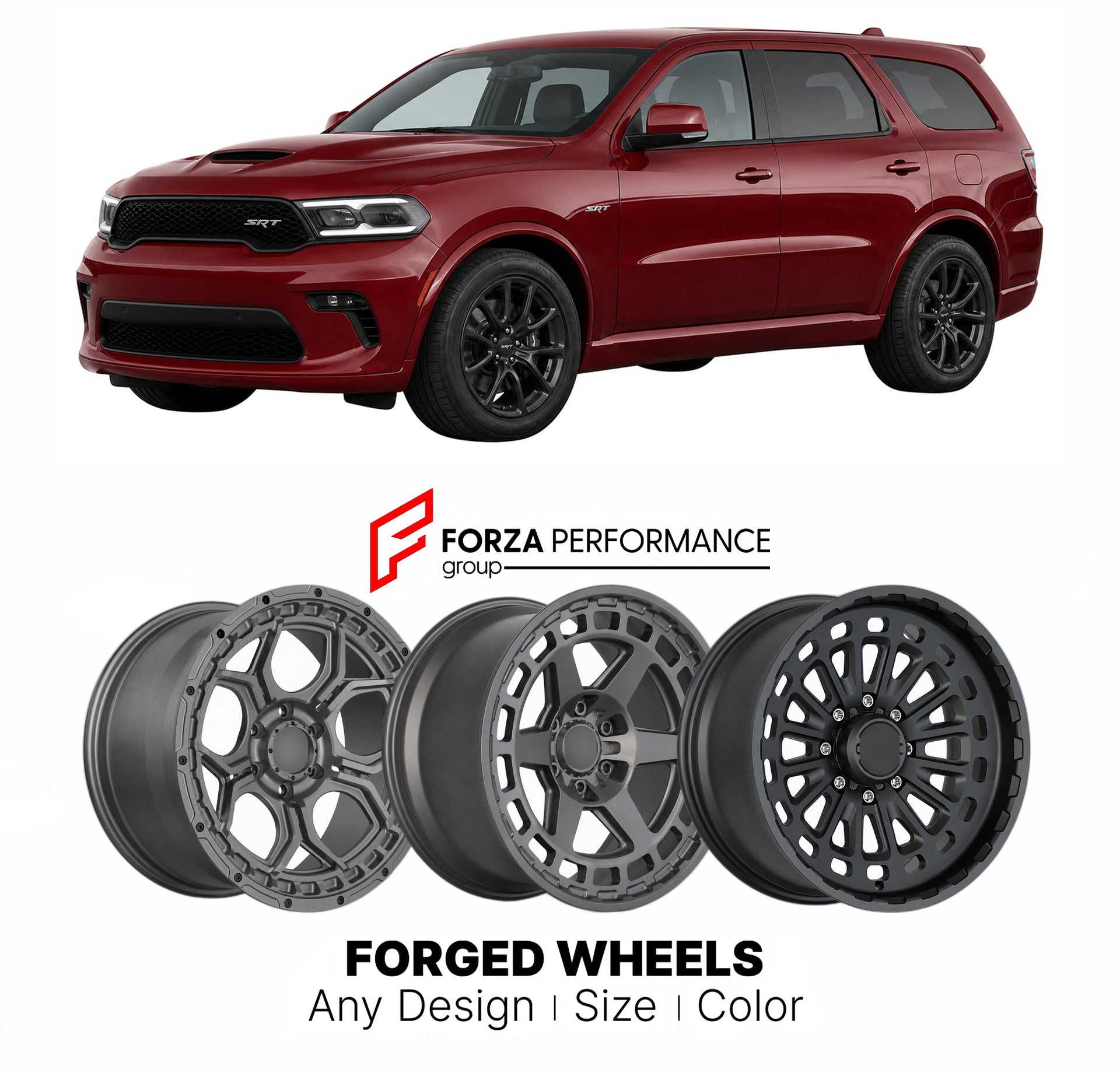 FORGED WHEELS RIMS for DODGE DURANGO SRT 1998+

Custom forged wheels for Dodge Durango SRT 1998+. Made-to-order monoblock, 2-piece and 3-piece rims in custom sizes, offsets, colors and finishes with guaranteed fitment.

We manufacture premium quality forged wheels rims for Dodge Durango SRT 1998+ in any design, size, color.

THIS WHEEL DESIGN CAN BE CUSTOM-MADE FOR YOUR CAR IN ANY SIZE AND COLOR OPTIONS
Available in monoblock, 2-piece, 3-piece, duoblock, beadlock
3D wheel renderings are provided according t
