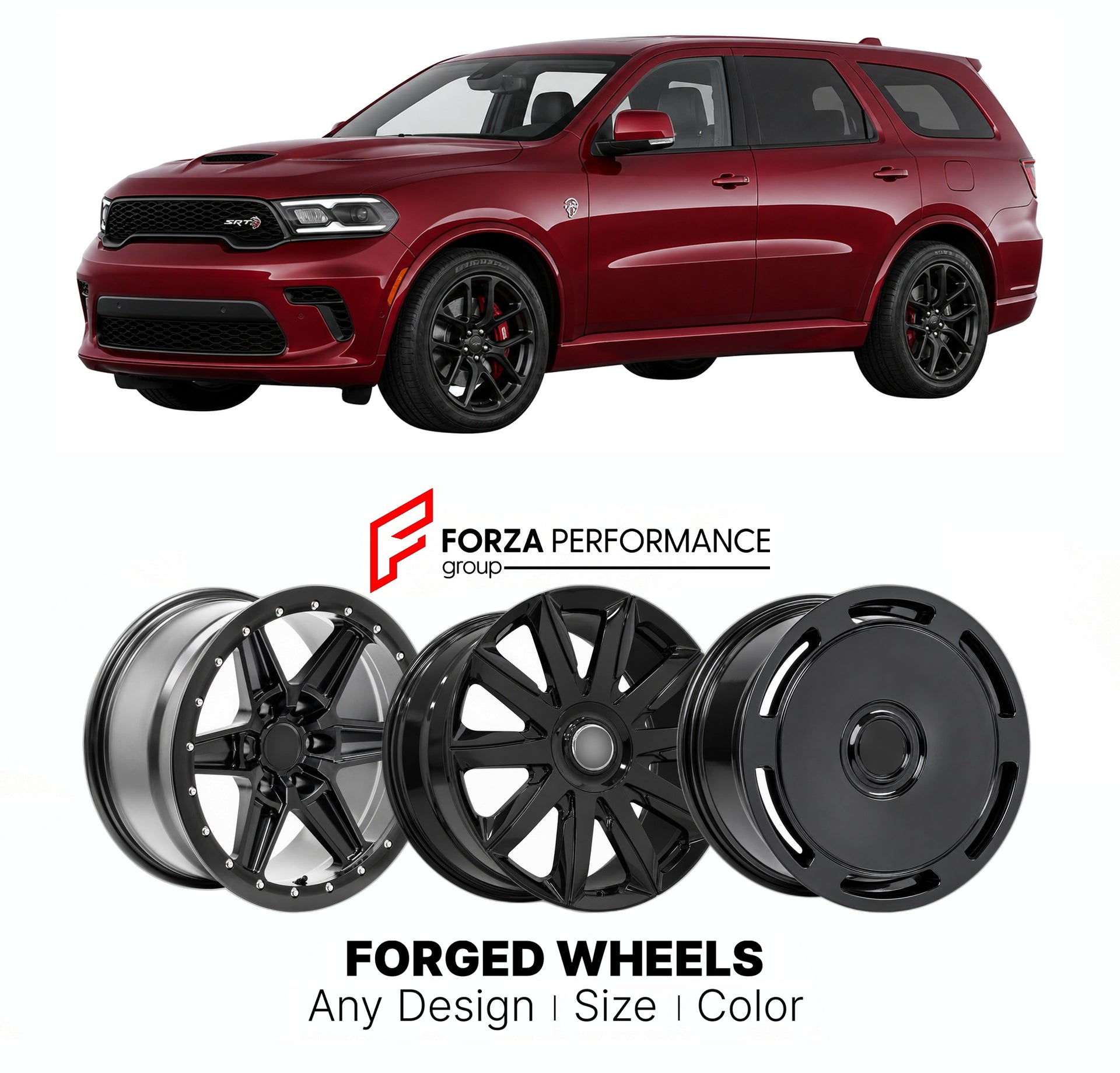 FORGED WHEELS RIMS for DODGE DURANGO SRT HELLCAT 1998+

Custom forged wheels for Dodge Durango SRT Hellcat 1998+. Made-to-order monoblock, 2-piece and 3-piece rims in custom sizes, offsets, colors and finishes with guaranteed fitment.

We manufacture premium quality forged wheels rims for Dodge Durango SRT Hellcat 1998+ in any design, size, color.

THIS WHEEL DESIGN CAN BE CUSTOM-MADE FOR YOUR CAR IN ANY SIZE AND COLOR OPTIONS
Available in monoblock, 2-piece, 3-piece, duoblock, beadlock
3D wheel renderings 