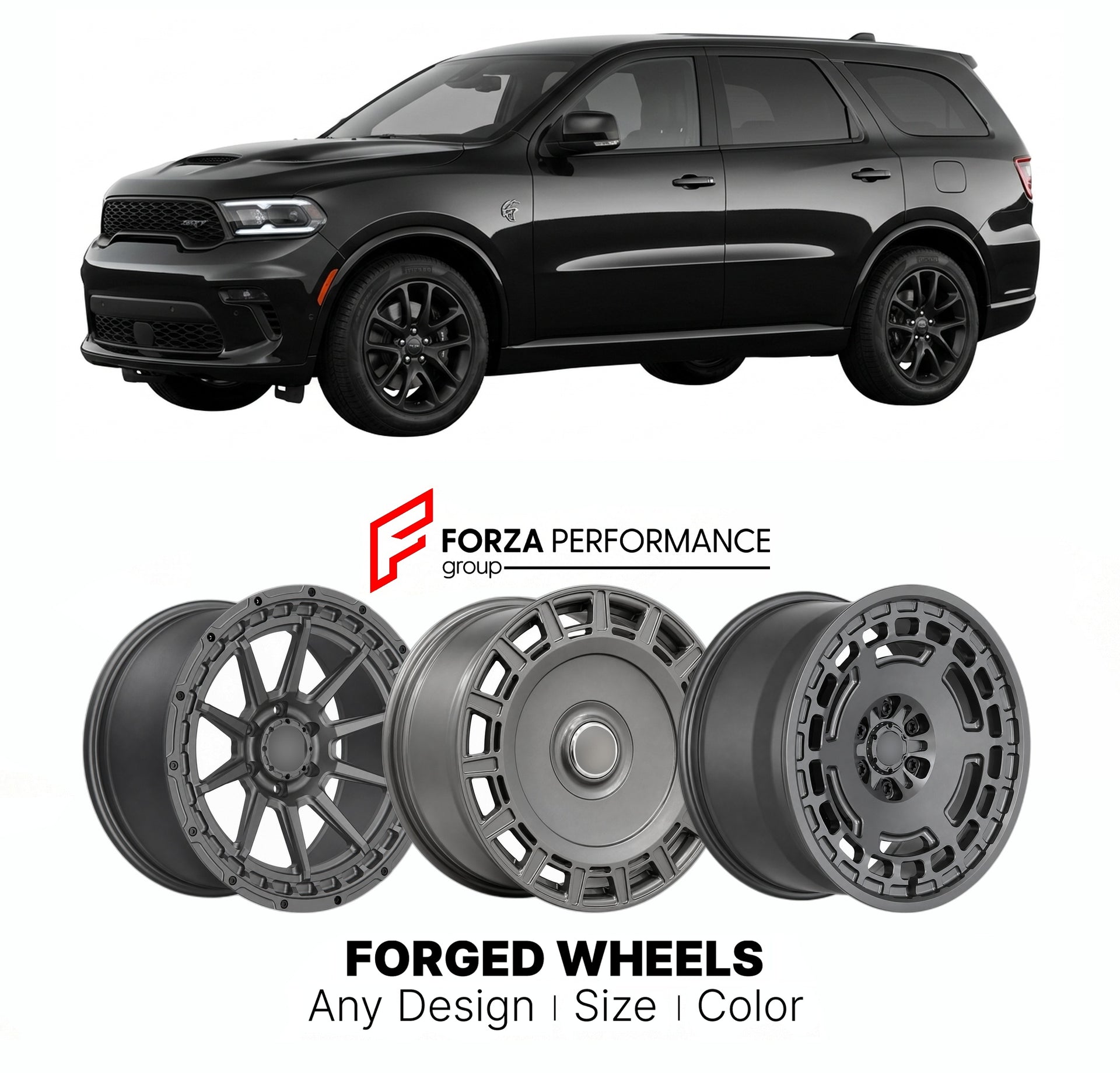 FORGED WHEELS RIMS for DODGE DURANGO SRT HELLCAT 2021+

Custom forged wheels for Dodge Durango SRT Hellcat 2021+. Made-to-order monoblock, 2-piece and 3-piece rims in custom sizes, offsets, colors and finishes with guaranteed fitment.

We manufacture premium quality forged wheels rims for Dodge Durango SRT Hellcat 2021+ in any design, size, color.

THIS WHEEL DESIGN CAN BE CUSTOM-MADE FOR YOUR CAR IN ANY SIZE AND COLOR OPTIONS
Available in monoblock, 2-piece, 3-piece, duoblock, beadlock
3D wheel renderings 