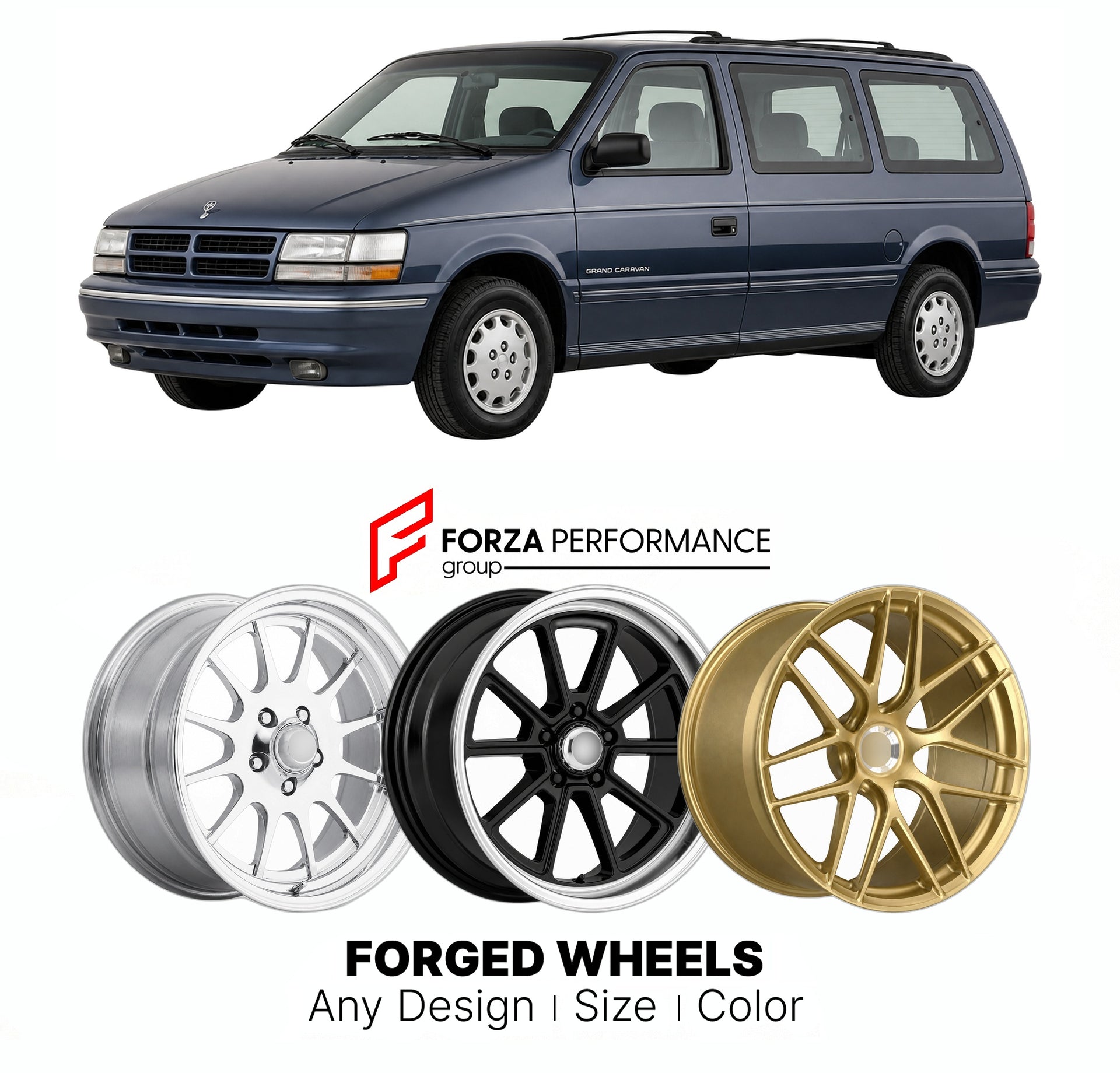FORGED WHEELS RIMS for DODGE GRAND CARAVAN CREW 1991 - 2020

Custom forged wheels for Dodge Grand Caravan Crew 1991 - 2020. Made-to-order monoblock, 2-piece and 3-piece rims in custom sizes, offsets, colors and finishes with guaranteed fitment.

We manufacture premium quality forged wheels rims for Dodge Grand Caravan Crew 1991 - 2020 in any design, size, color.

THIS WHEEL DESIGN CAN BE CUSTOM-MADE FOR YOUR CAR IN ANY SIZE AND COLOR OPTIONS
Available in monoblock, 2-piece, 3-piece, duoblock, beadlock
3D wh