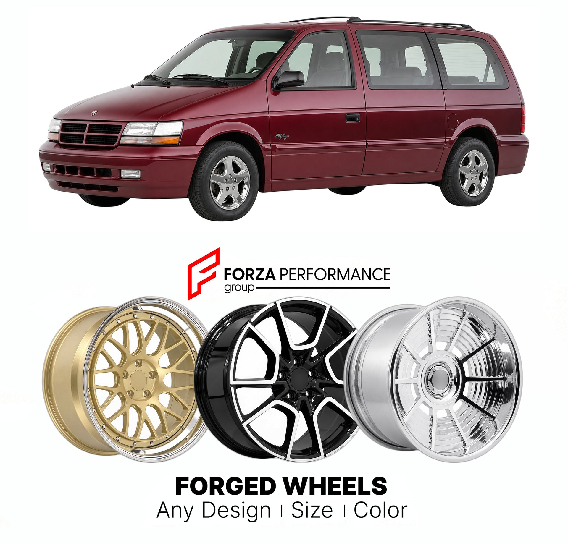 FORGED WHEELS RIMS for DODGE GRAND CARAVAN R T 1991 - 2020

Custom forged wheels for Dodge Grand Caravan R T 1991 - 2020. Made-to-order monoblock, 2-piece and 3-piece rims in custom sizes, offsets, colors and finishes with guaranteed fitment.

We manufacture premium quality forged wheels rims for Dodge Grand Caravan R T 1991 - 2020 in any design, size, color.

THIS WHEEL DESIGN CAN BE CUSTOM-MADE FOR YOUR CAR IN ANY SIZE AND COLOR OPTIONS
Available in monoblock, 2-piece, 3-piece, duoblock, beadlock
3D wheel